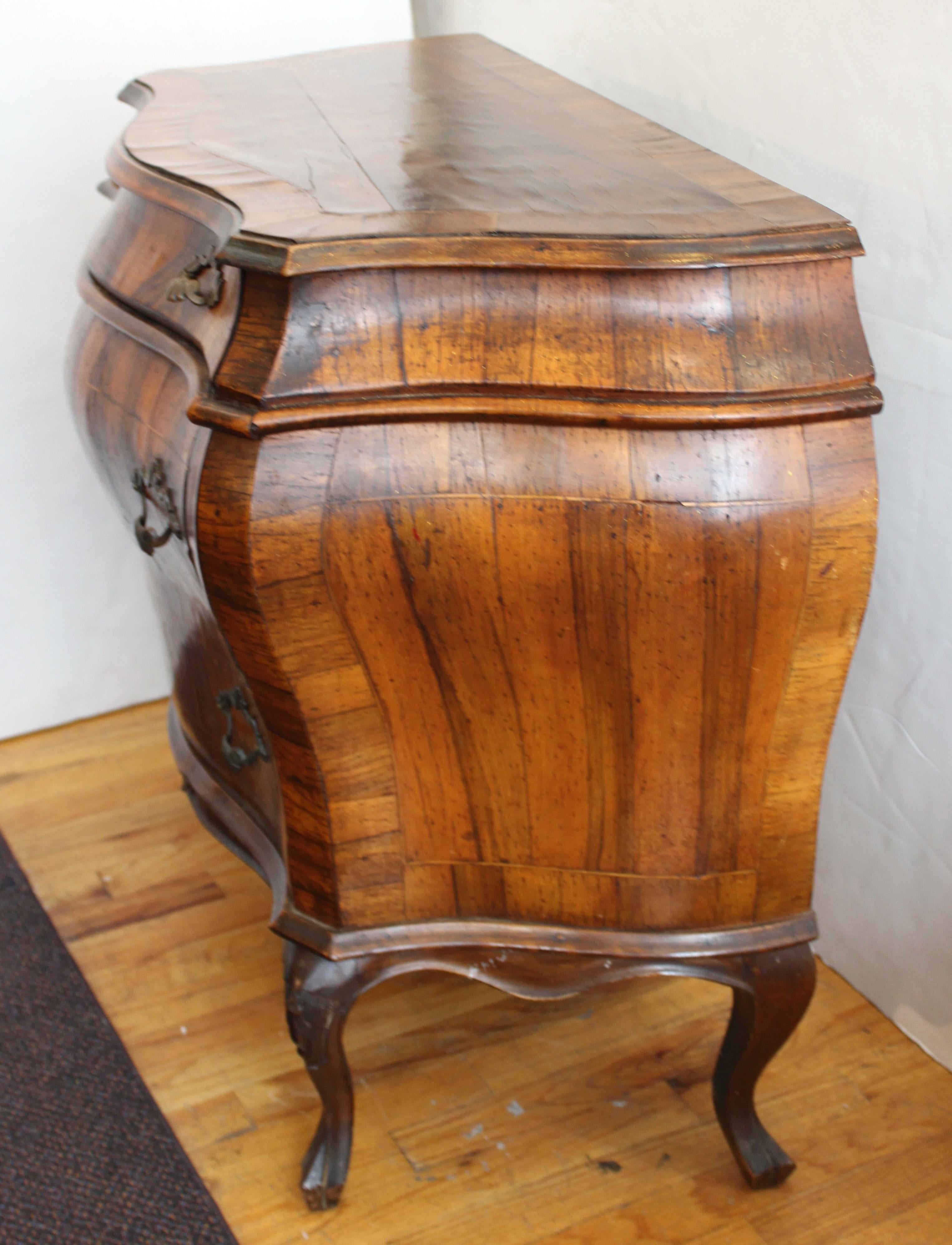 19th Century Northern Italian Rococo Manner Bombe Commode in Fruitwood