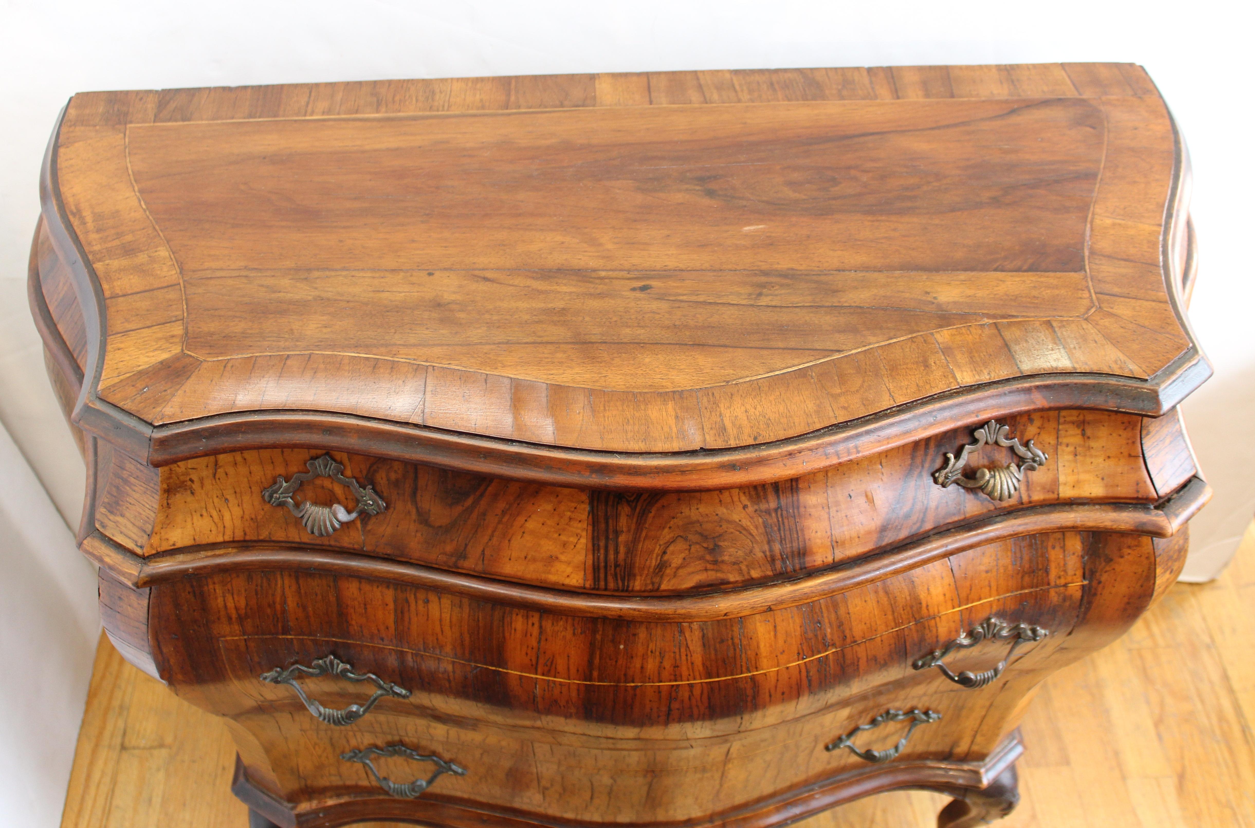 Northern Italian Rococo Manner Bombe Commode in Fruitwood 1