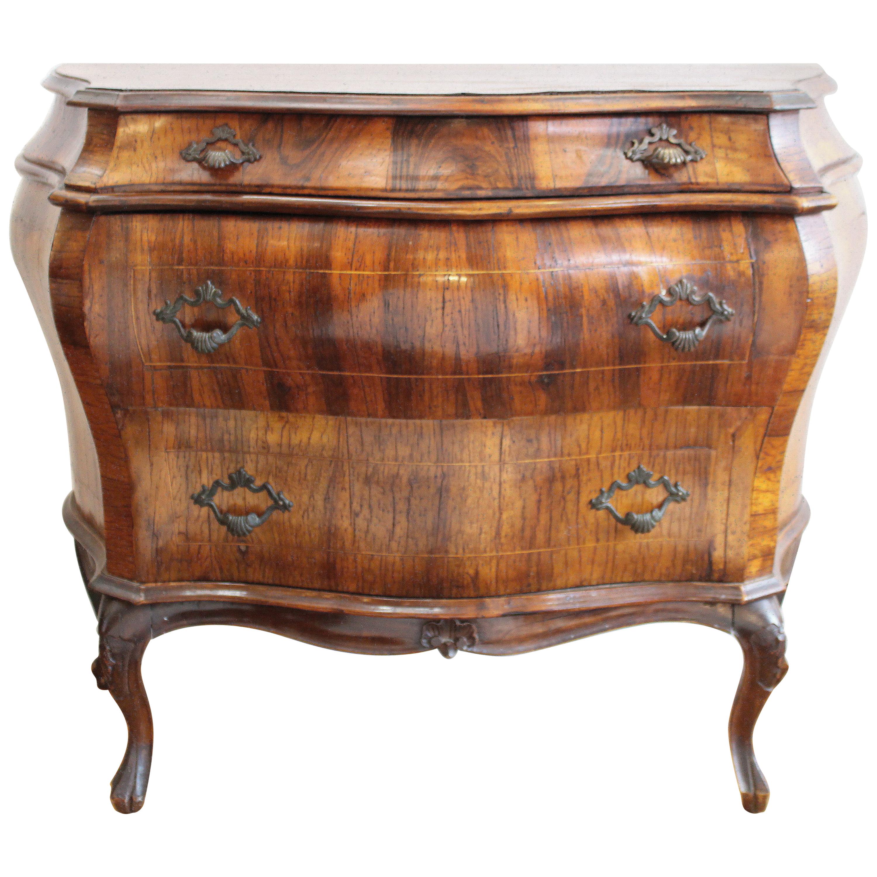 Northern Italian Rococo Manner Bombe Commode in Fruitwood