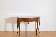 Northern Italian Rococo Period Walut 1-Drawer Marble Top Console Table, ca. 1750