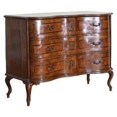 Northern Italian Rococo Walnut & Inlaid Serpentine Form 3-Drawer Commode, 18th C