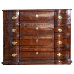 Northern Italian Rococo Walnut Veneereed Tall 4- Drawer Commode, 18th Century