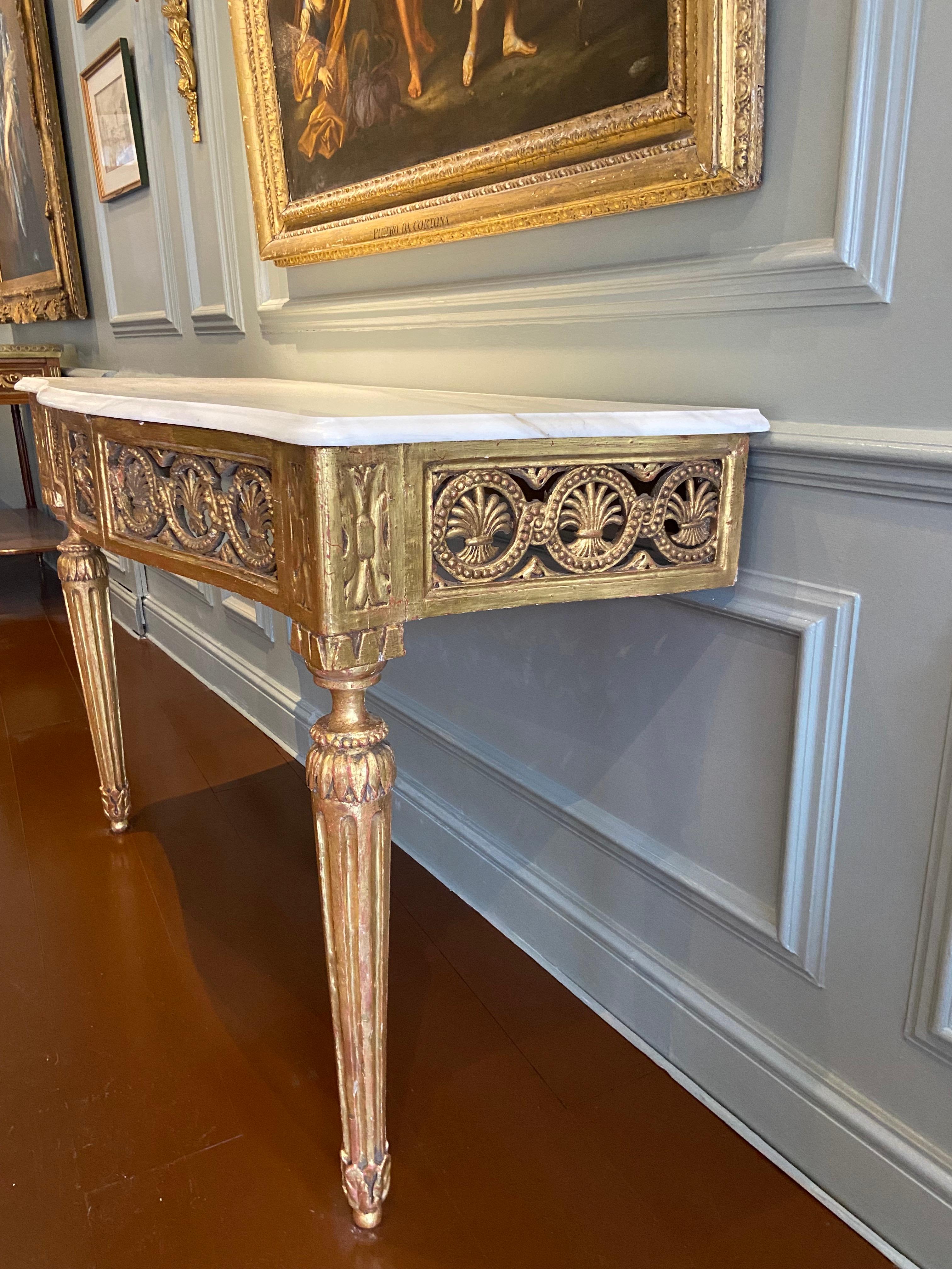 Giltwood Northern Italian Serpentine Carved Gilt-Wood Console Table 'Late 18th Century' For Sale