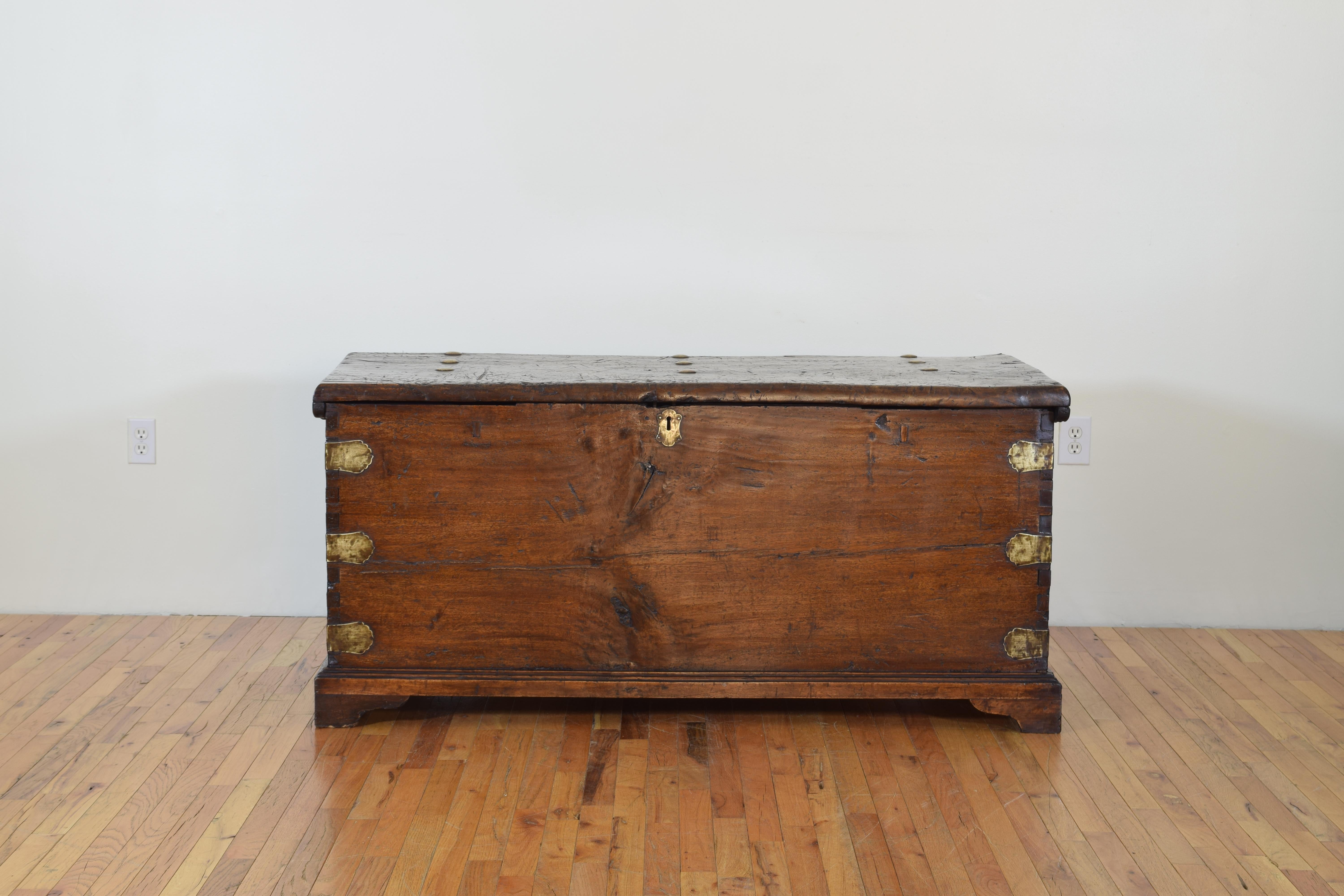 Baroque Northern Italian Walnut and Brass Mounted Trunk, 17th-18th Century