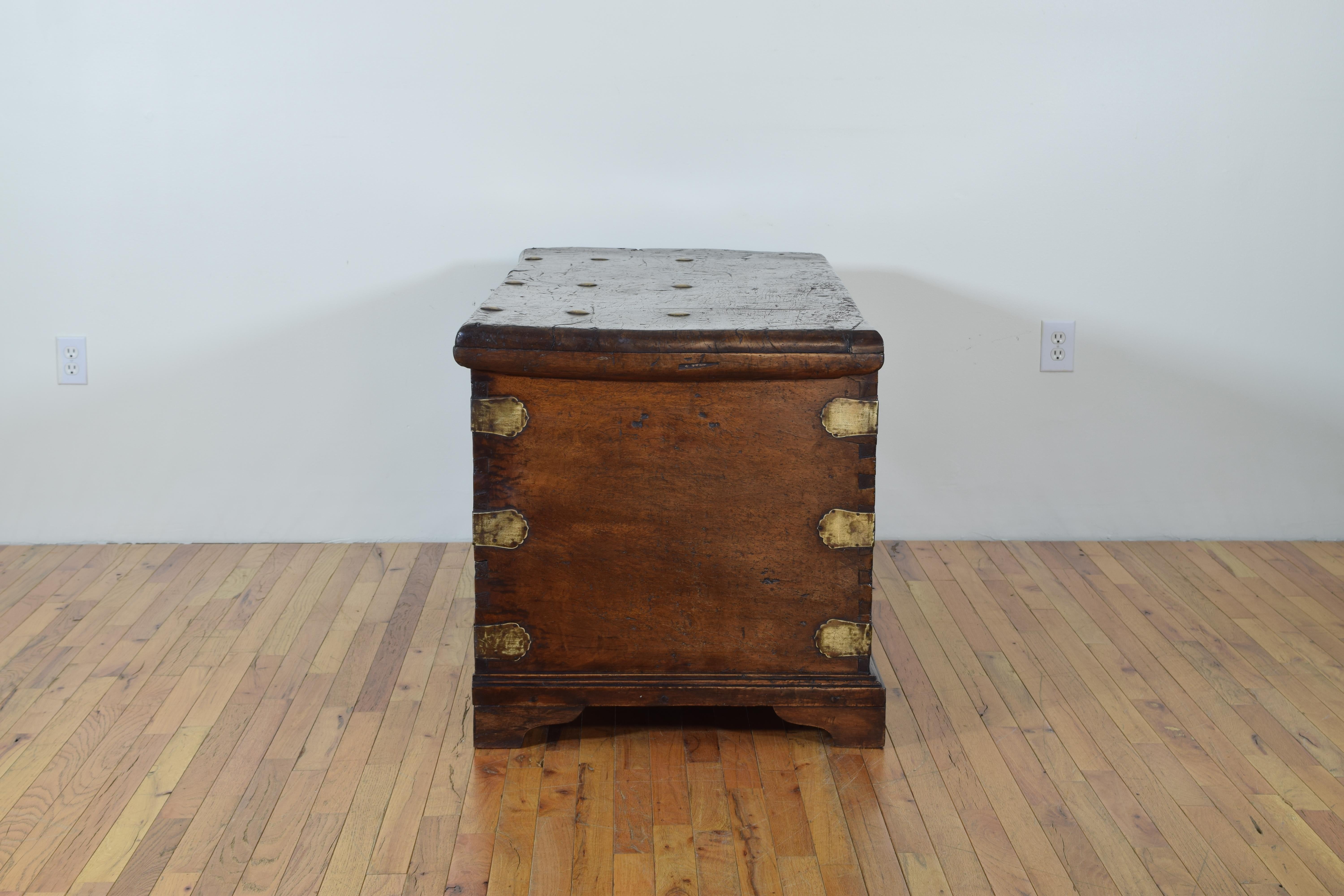 Northern Italian Walnut and Brass Mounted Trunk, 17th-18th Century In Excellent Condition In Atlanta, GA