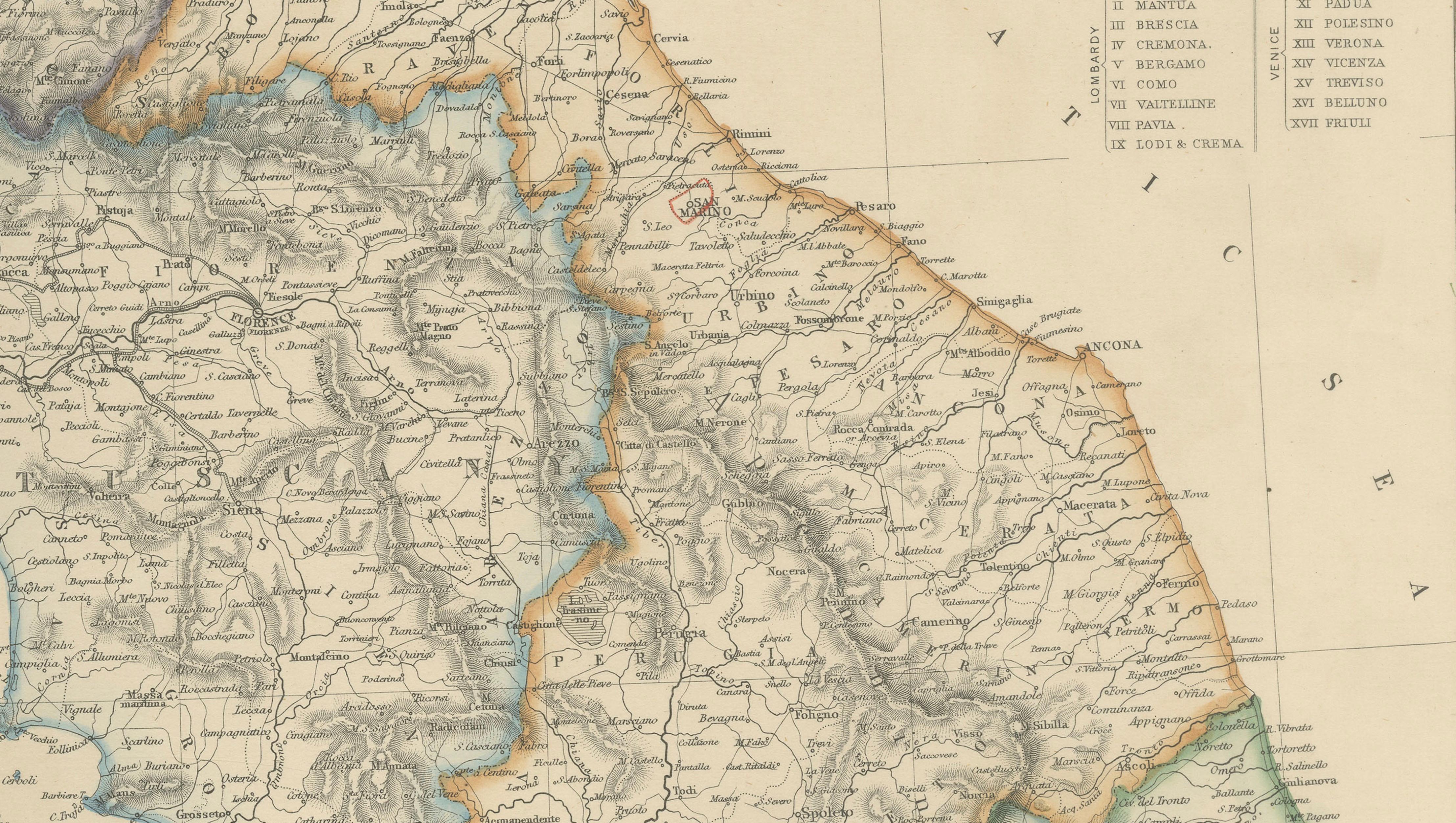 Northern Italy Map, Antique Hand-Colored Political Map, Italy Risorgimento 1860