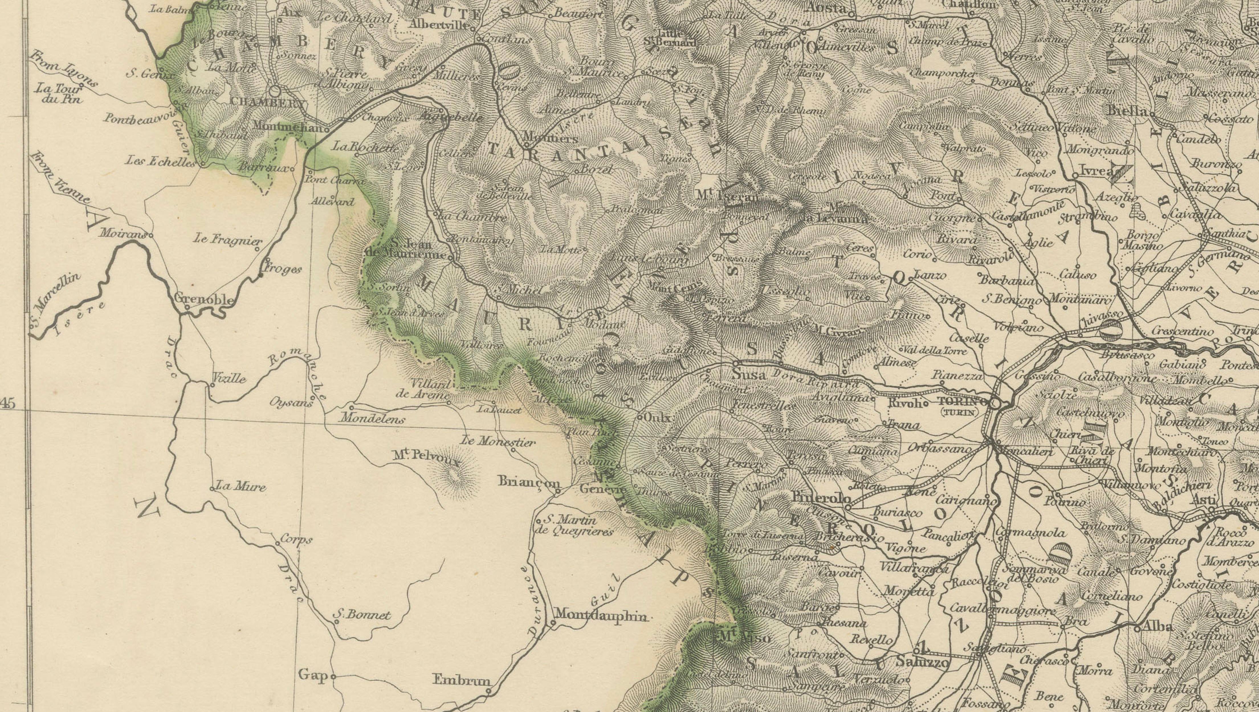 Northern Italy Map, Antique Hand-Colored Political Map, Italy Risorgimento 1860