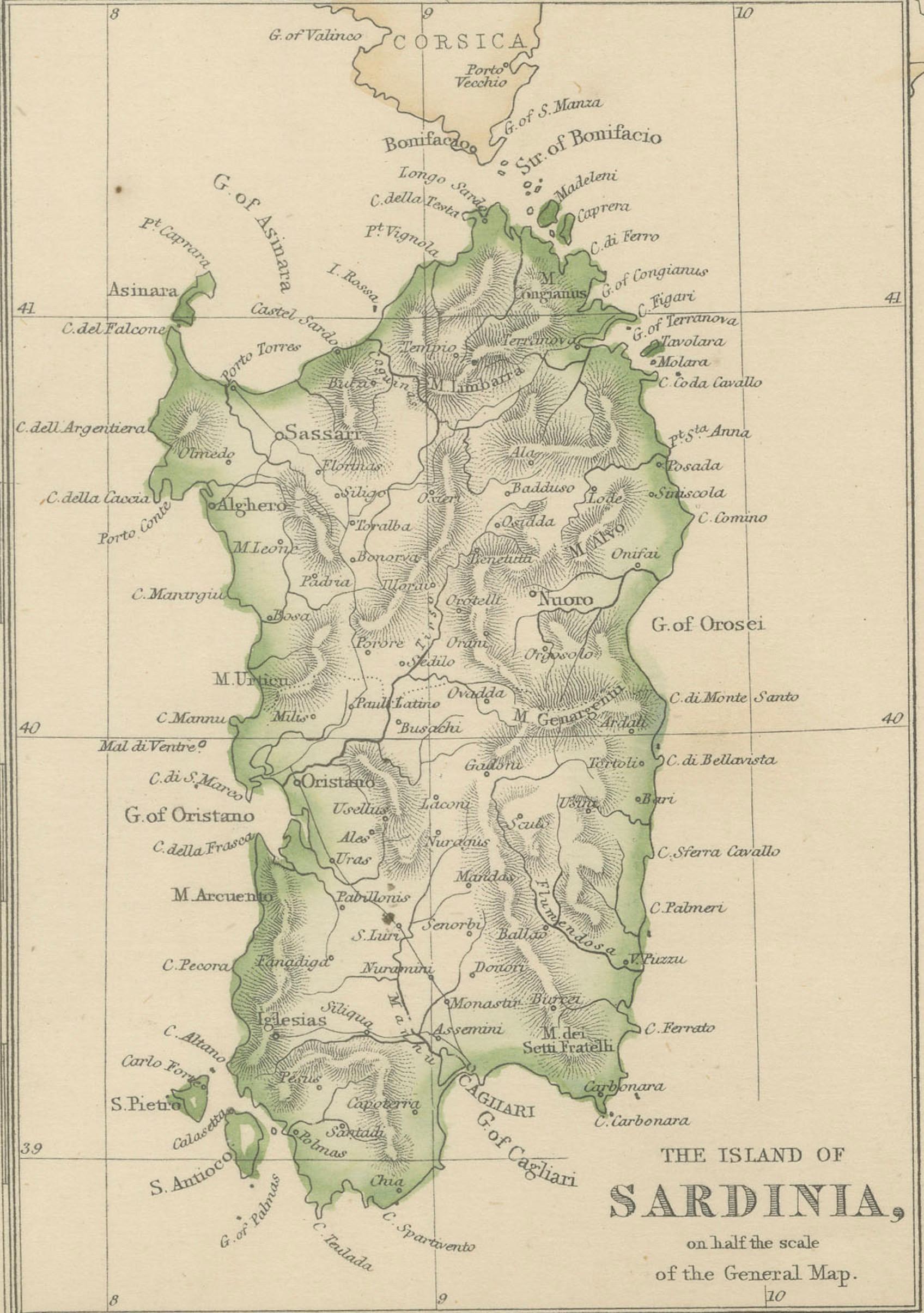 Northern Italy Map, Antique Hand-Colored Political Map, Italy Risorgimento 1860