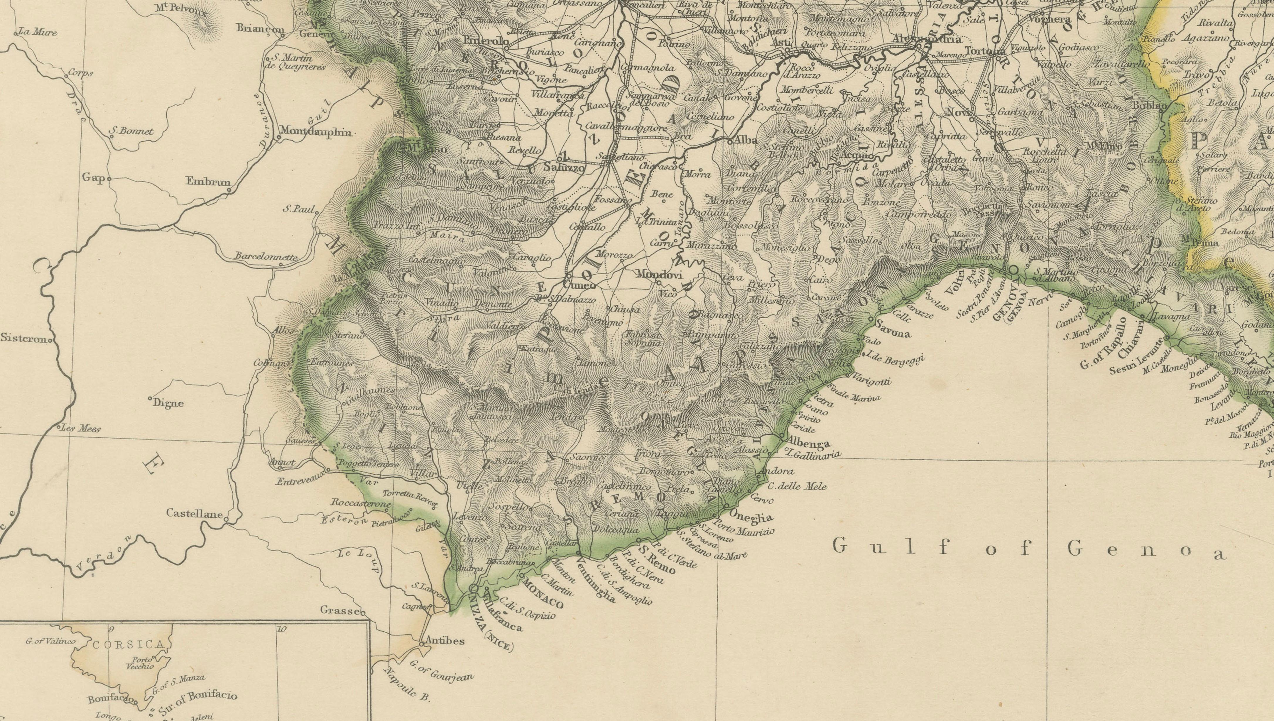 Northern Italy Map, Antique Hand-Colored Political Map, Italy Risorgimento 1860