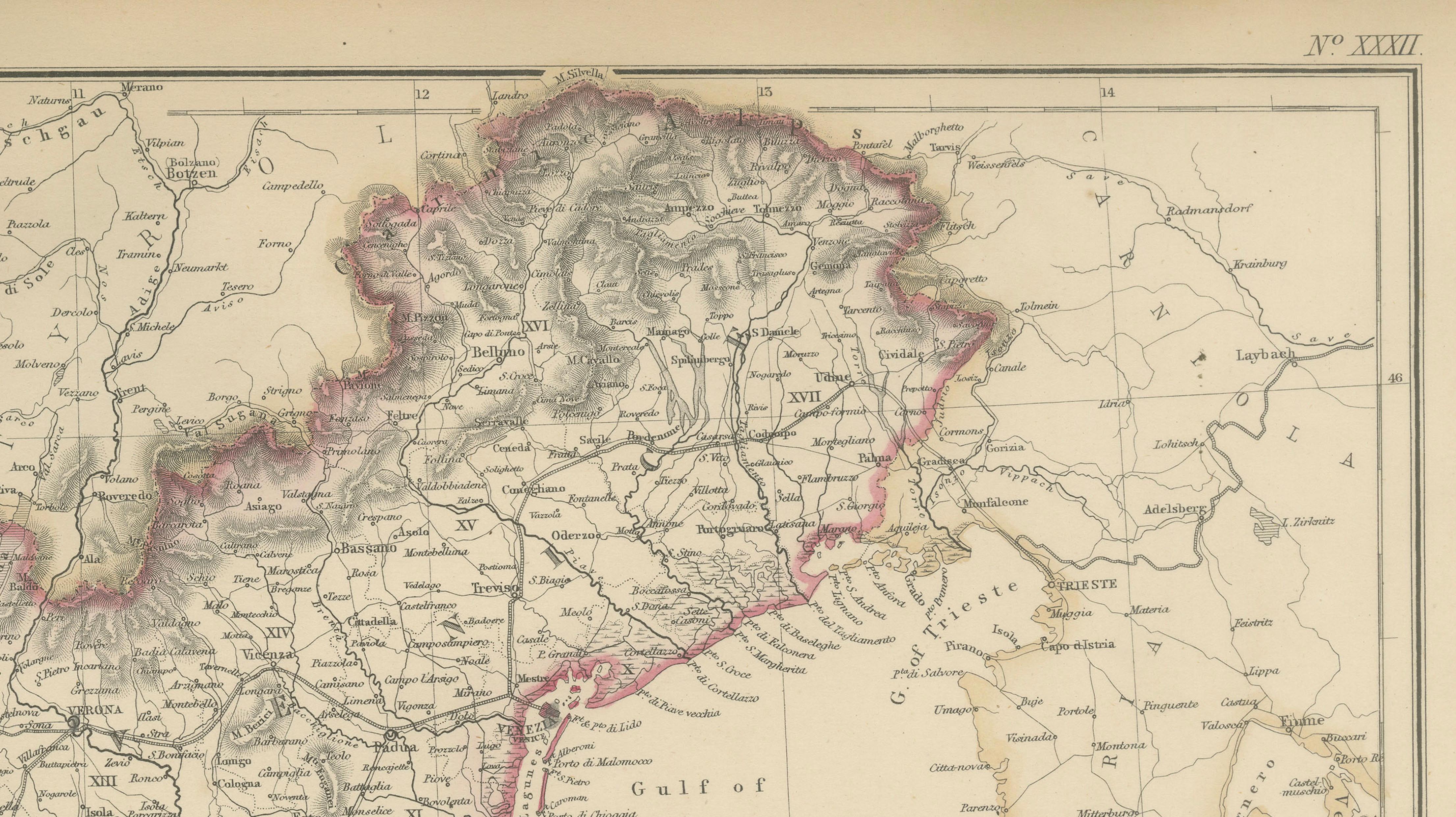Northern Italy Map, Antique Hand-Colored Political Map, Italy Risorgimento 1860