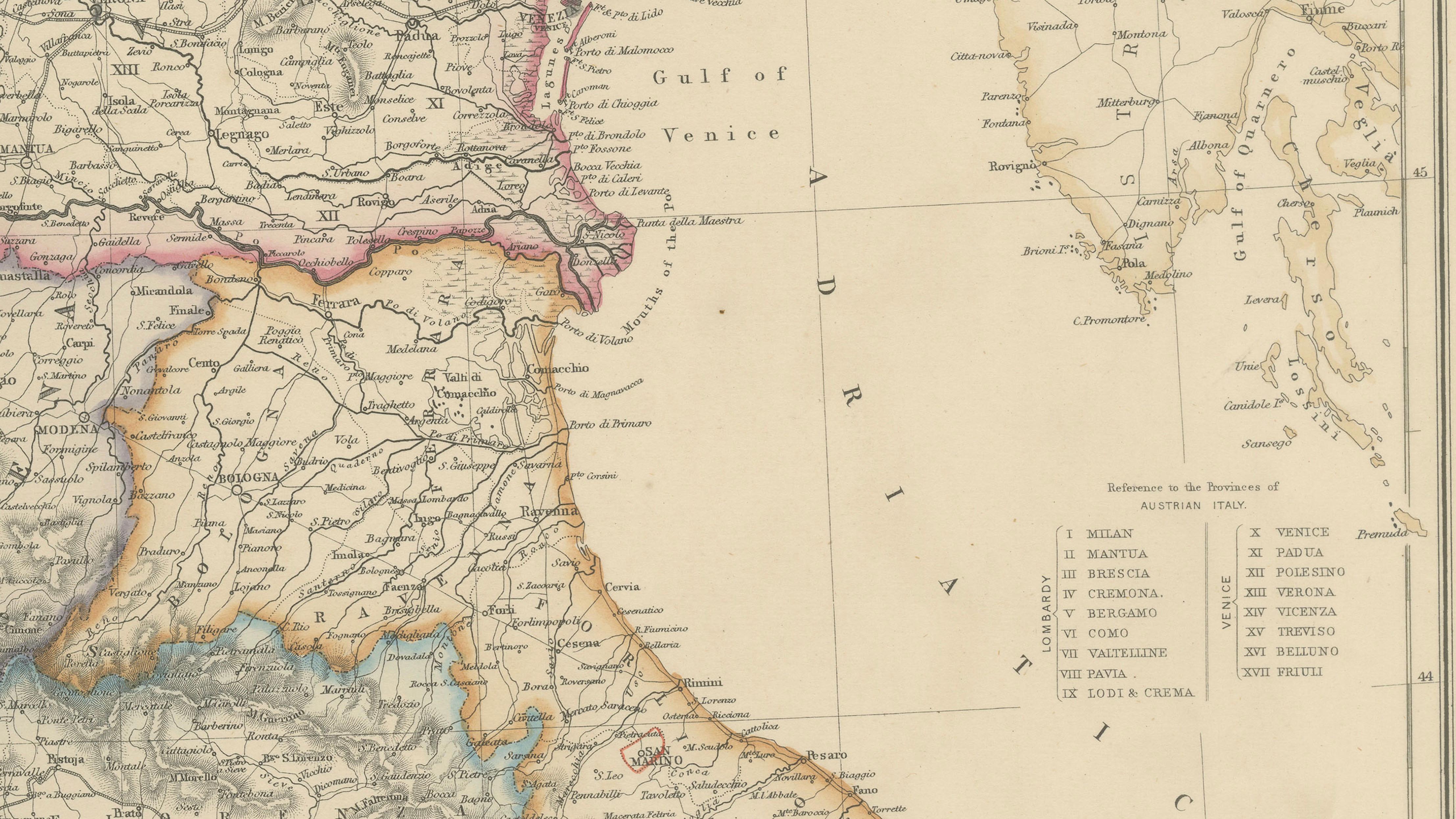 Northern Italy Map, Antique Hand-Colored Political Map, Italy Risorgimento 1860