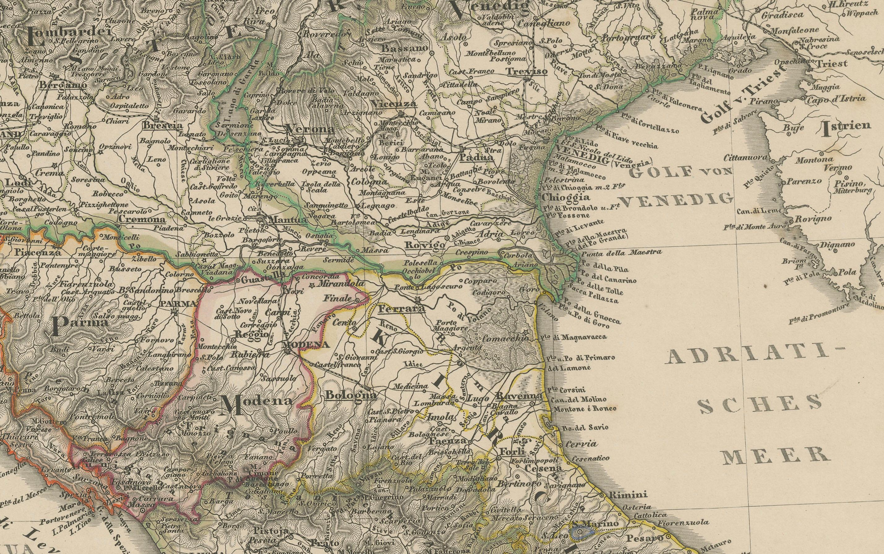 Carte de l'Italie du Nord - Lombardie, Vénétie, Toscane et Sardaigne 1857 Bon état - En vente à Langweer, NL