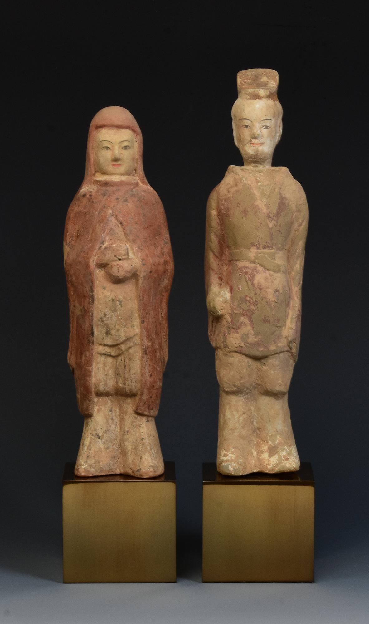 Dinastía Qi del Norte, Pareja de antiguos guerreros chinos de cerámica pintada 7
