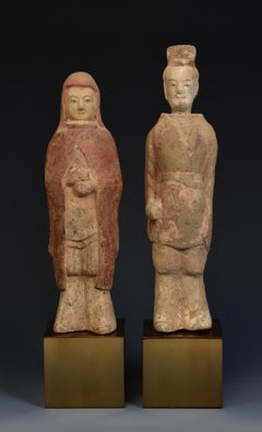 Northern Qi Dynasty, A Pair of Antique Chinese Painted Pottery Warriors