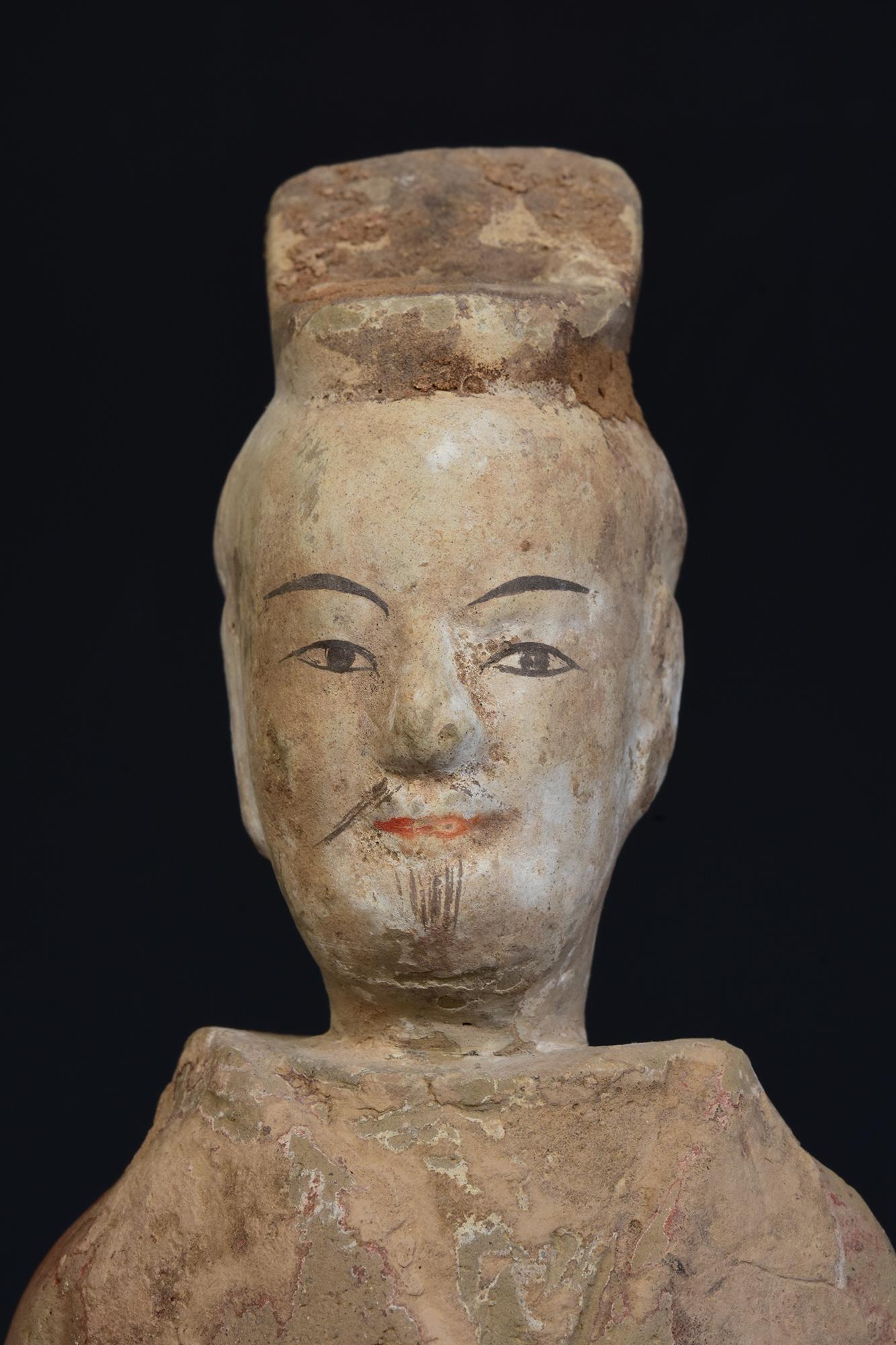 Dinastía Qi del Norte, Pareja de antiguos guerreros chinos de cerámica pintada siglo XVIII y antes