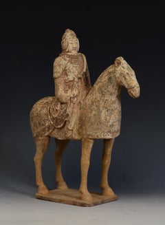 Northern Qi Dynasty, Antique Chinese Pottery Horse and Rider