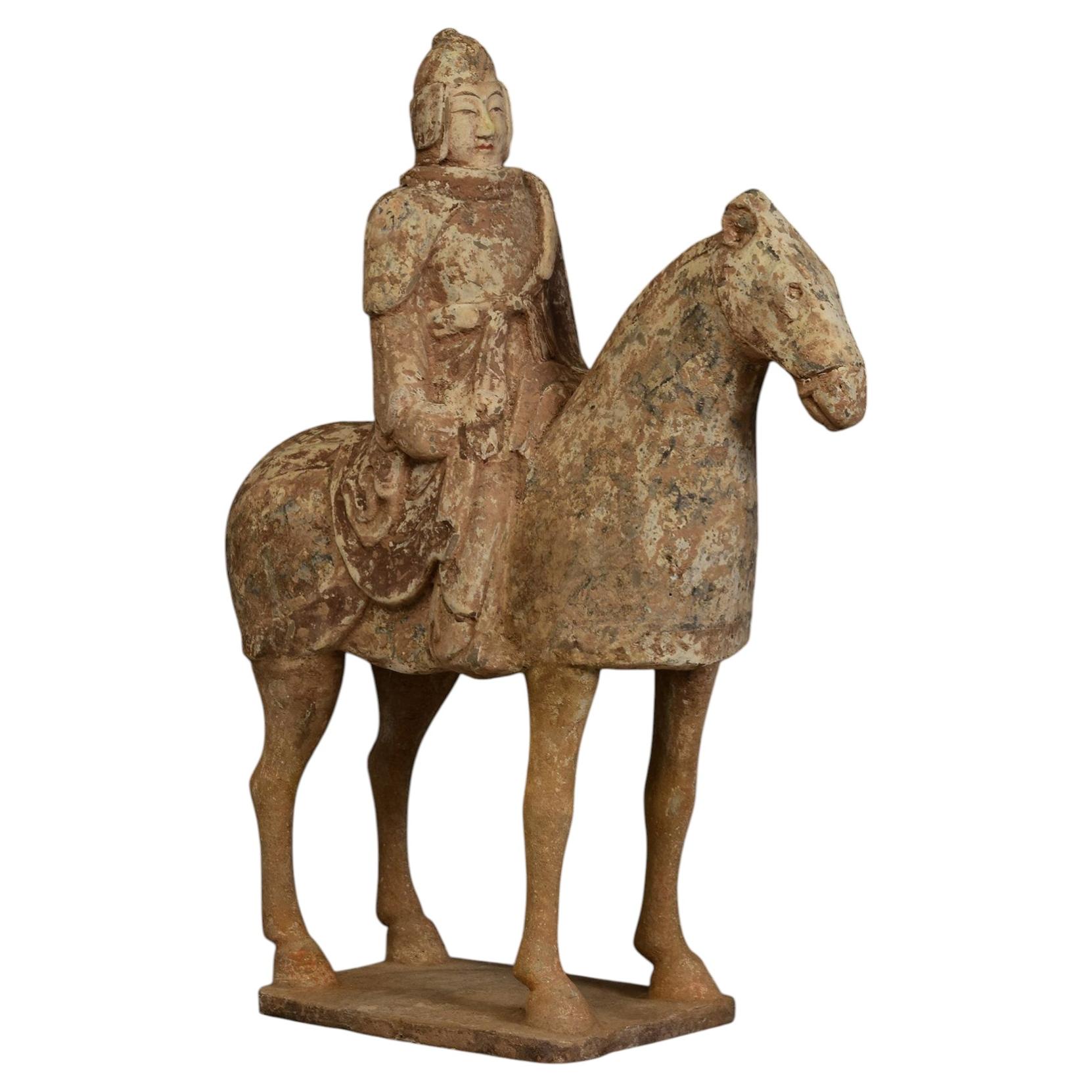 Dinastia Qi settentrionale, antica ceramica cinese Cavallo e cavaliere in vendita