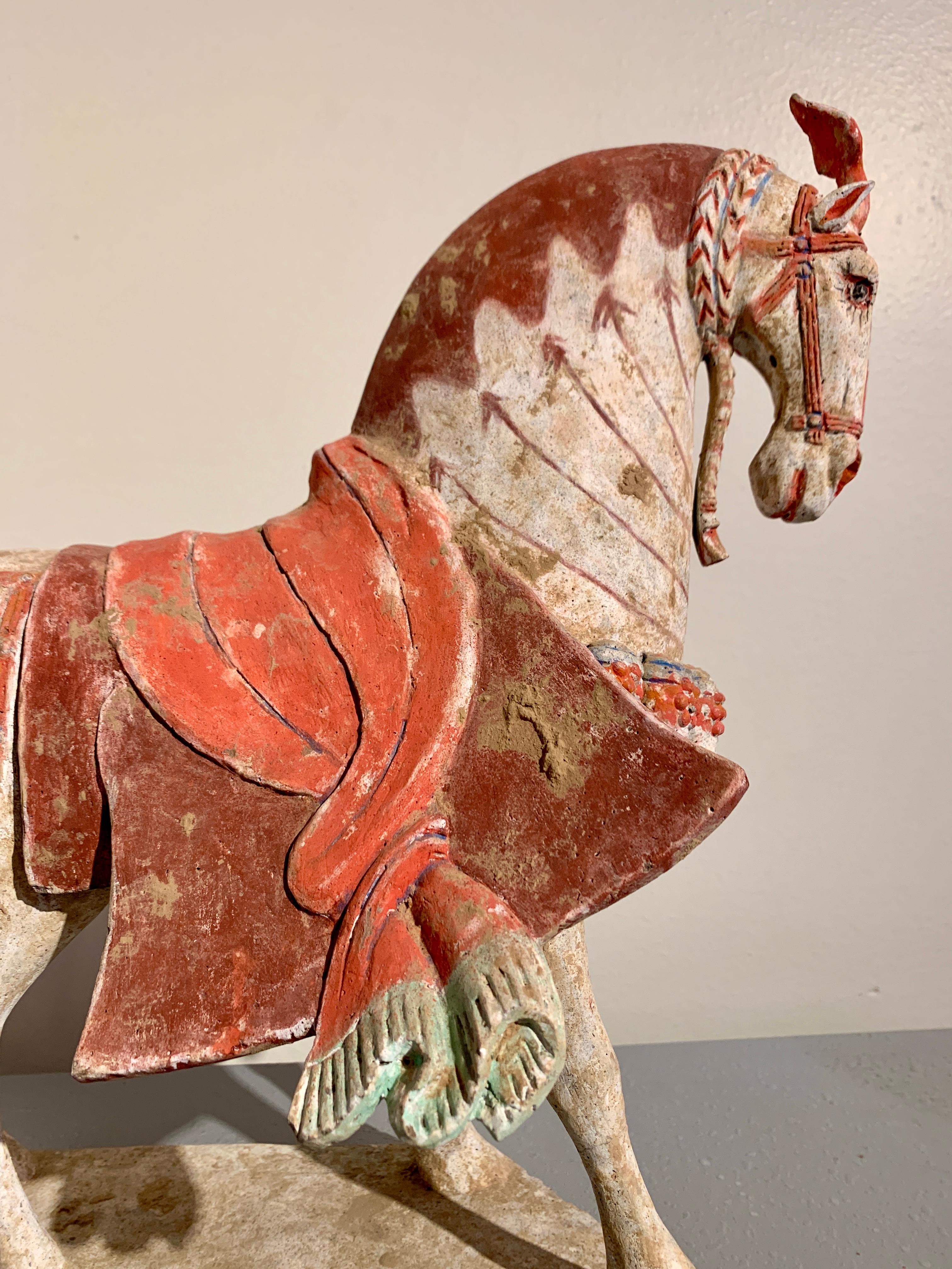 Northern Qi Dynasty Painted Pottery Striding Horse, 6th Century, China In Good Condition In Austin, TX