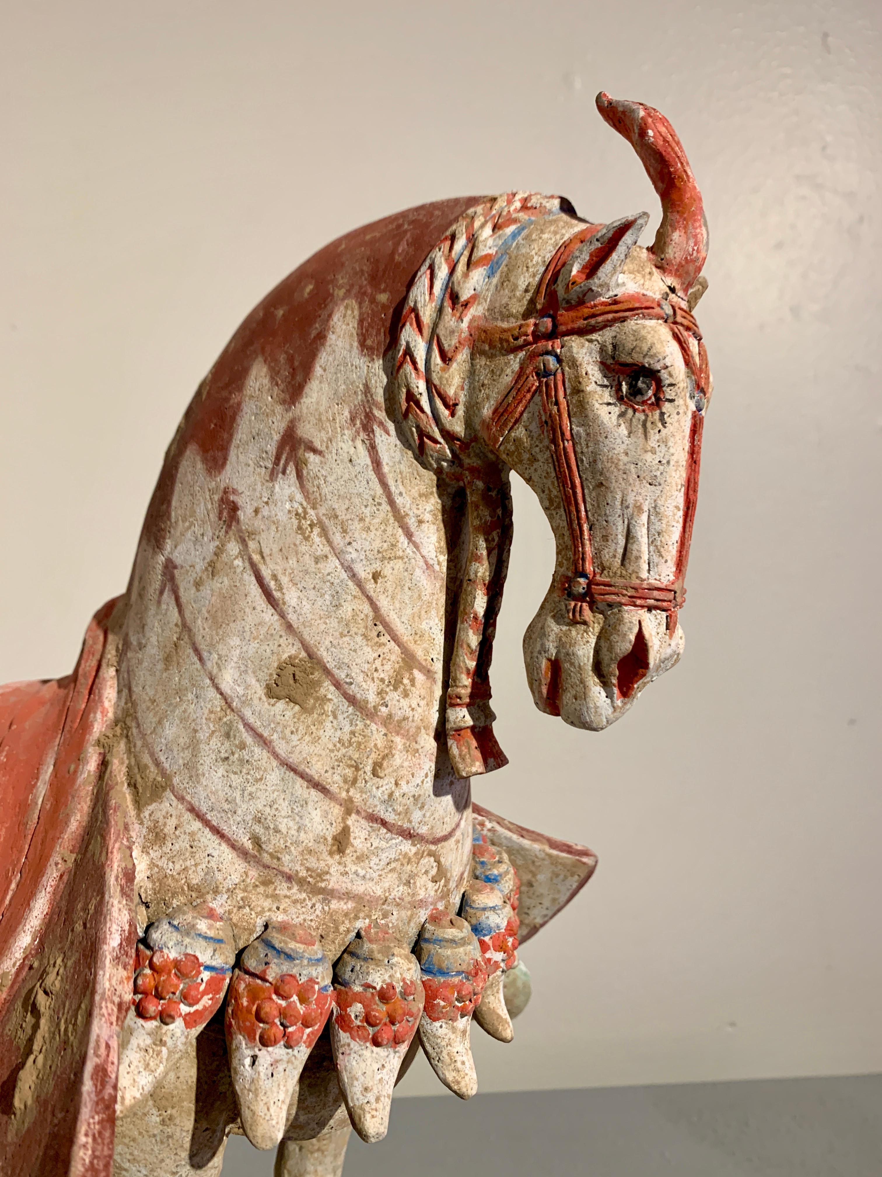 18th Century and Earlier Northern Qi Dynasty Painted Pottery Striding Horse, 6th Century, China For Sale