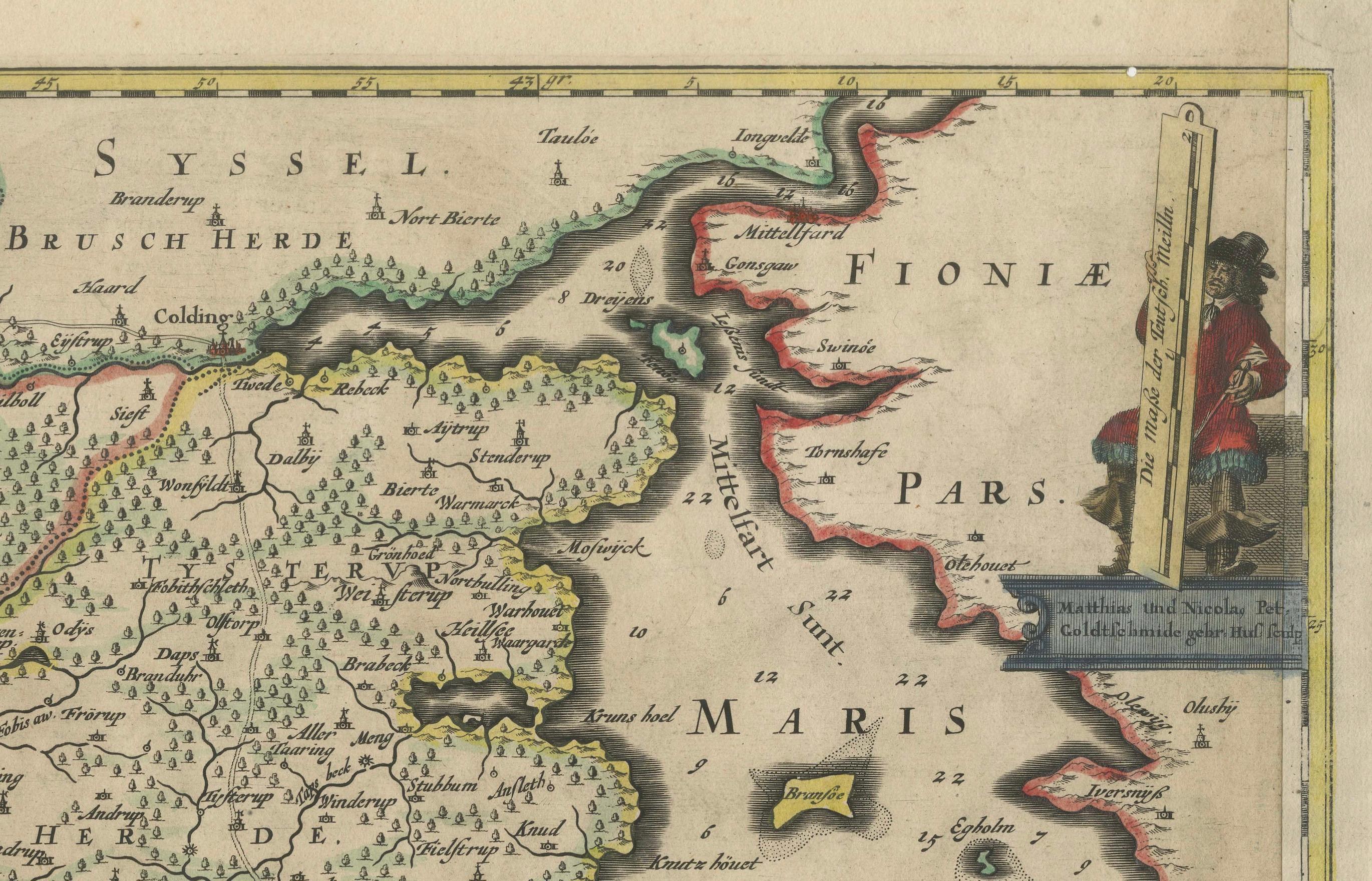 Mappa dello Schleswig settentrionale e di Haderslev di Johannes Mejer e Johannes Blaeu, 1662 In condizioni buone in vendita a Langweer, NL