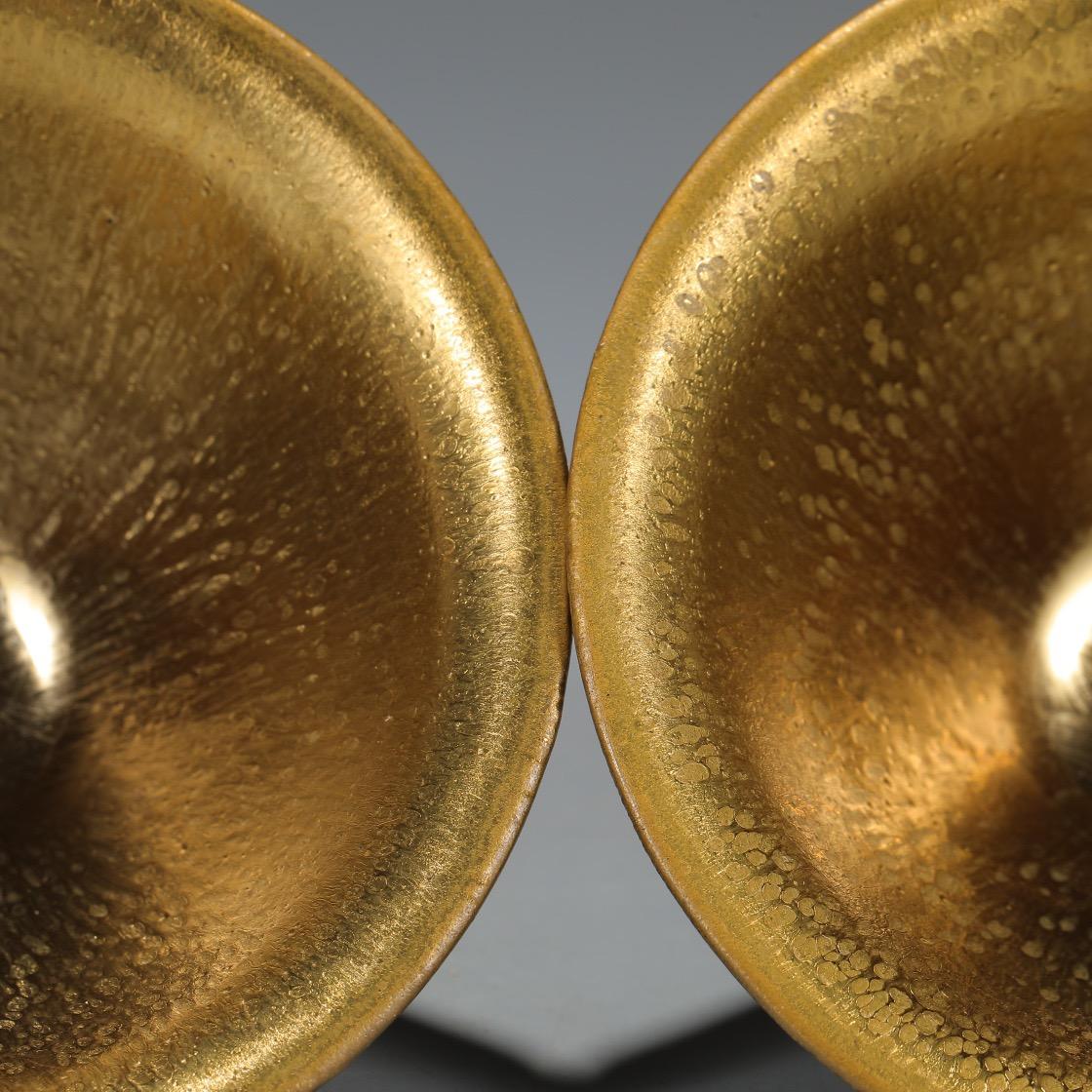 Porcelaine Paire de bols à huile à glaçure dorée Jian Kiln de la dynastie des Song du Nord en vente