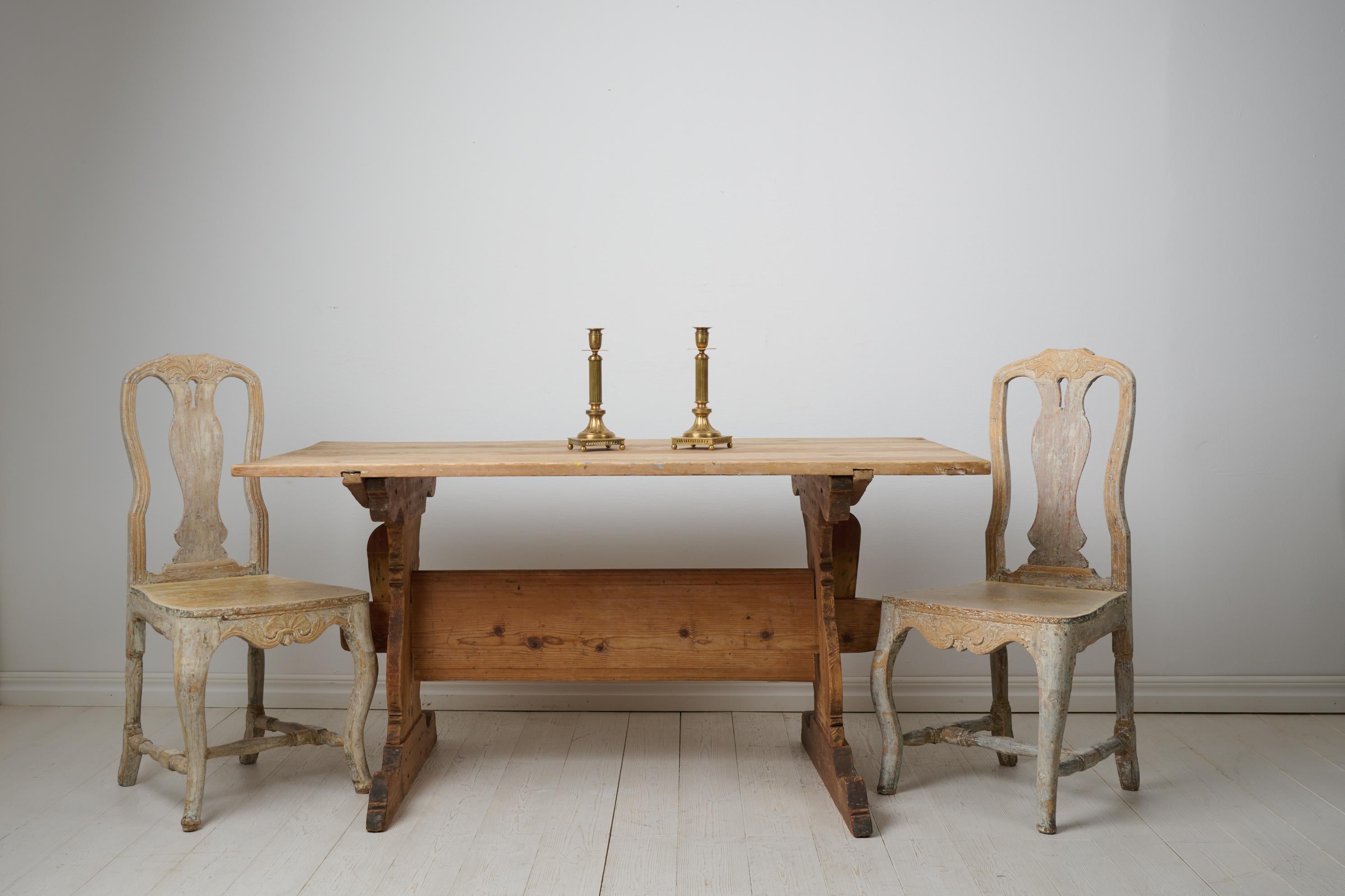 Suédois Bureau à tréteaux, table de salle à manger ou de travail en pin massif fait main, anciennement suédois du nord en vente