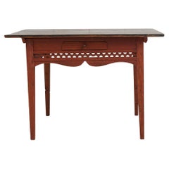 Northern Swedish Antique Table in Gustavian Style, Red Paint and Large Drawer