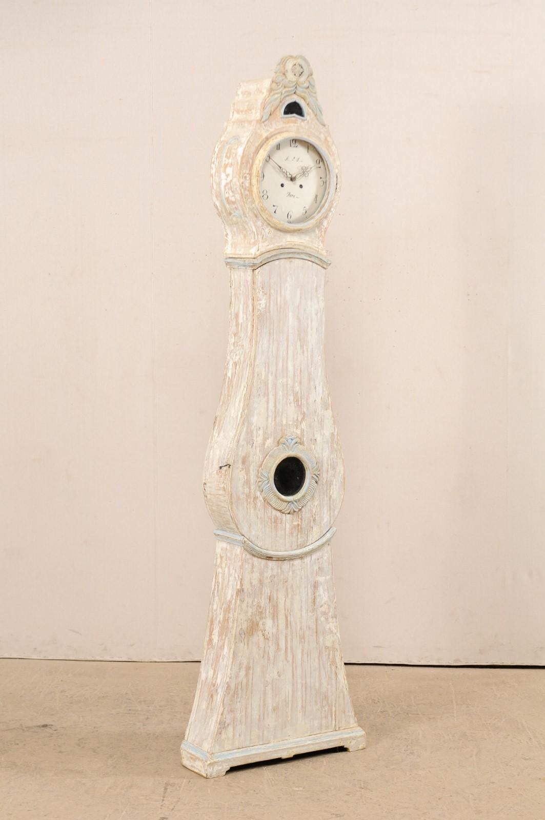 19th Century Northern Swedish Floor Clock, circa 1820s with Nicely Carved Crest