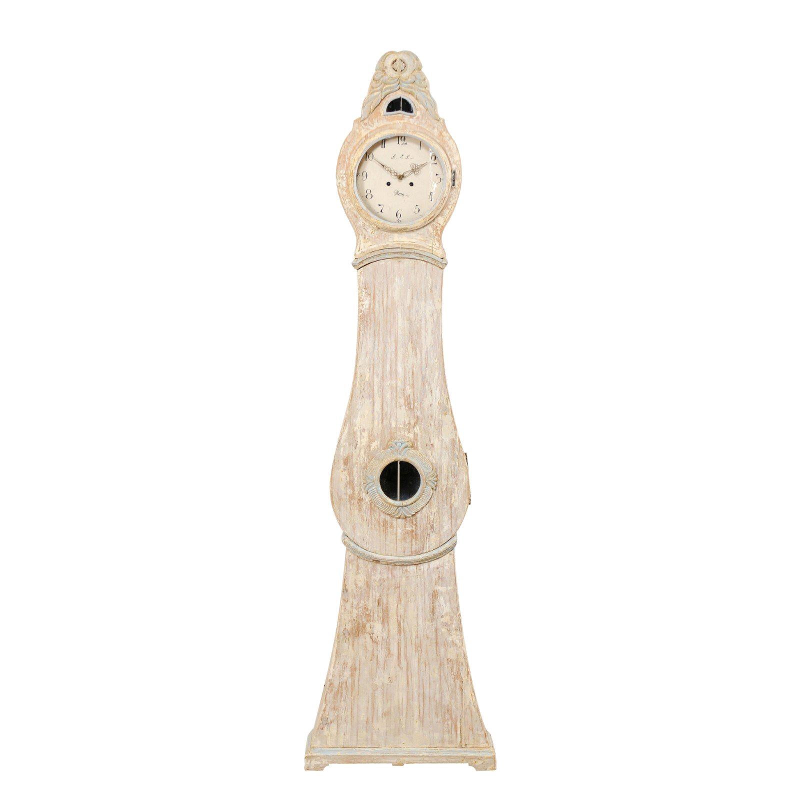 Northern Swedish Floor Clock, circa 1820s with Nicely Carved Crest