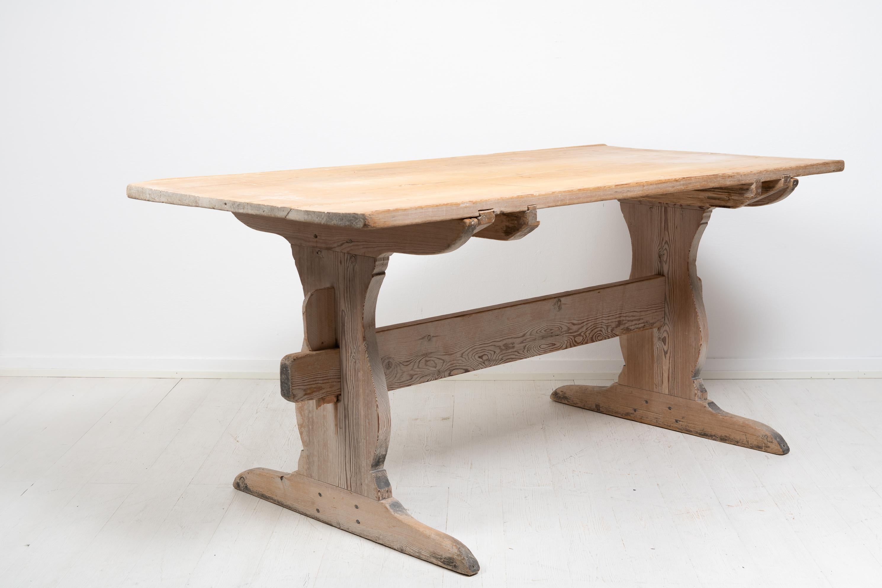 Hand-Crafted Northern Swedish Genuine Country Dining Trestle Table  For Sale