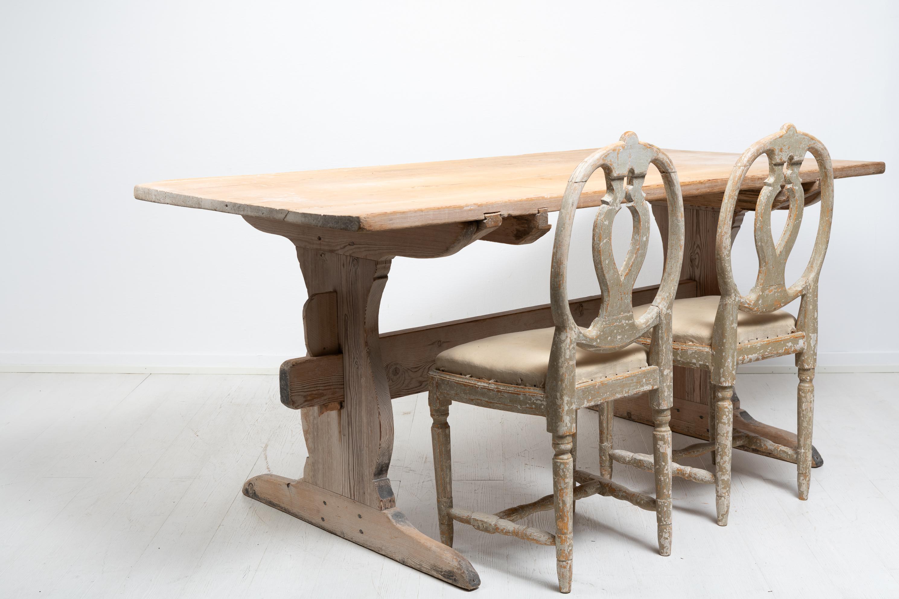 Northern Swedish Genuine Country Dining Trestle Table  In Good Condition For Sale In Kramfors, SE