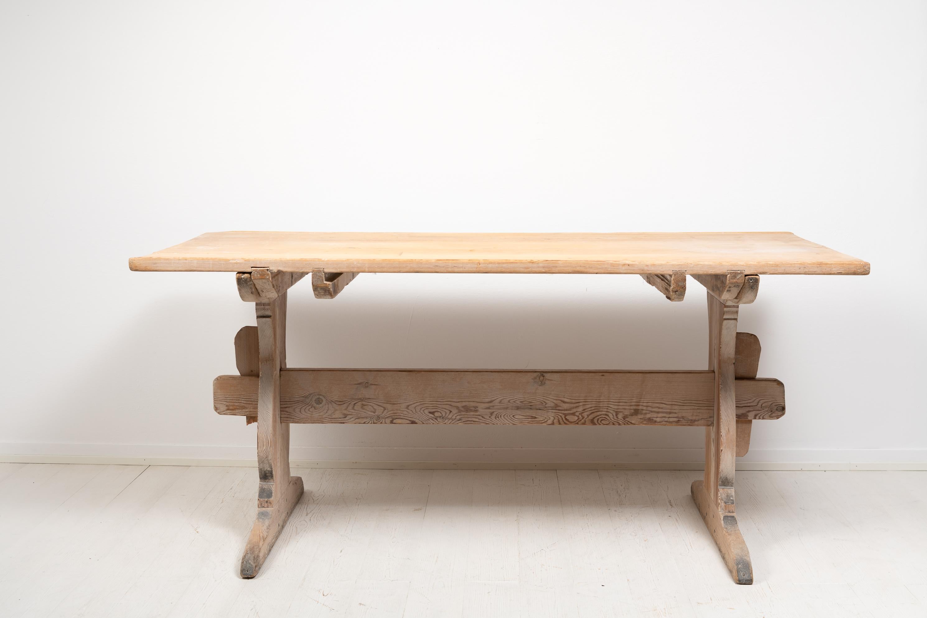 Pine Northern Swedish Genuine Country Dining Trestle Table  For Sale