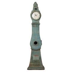 Ancienne horloge suédoise du Nord suédoise originale peinte en bleu et vert