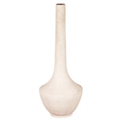 White Glazed Stoneware Vase with Long Neck and Rounded Base