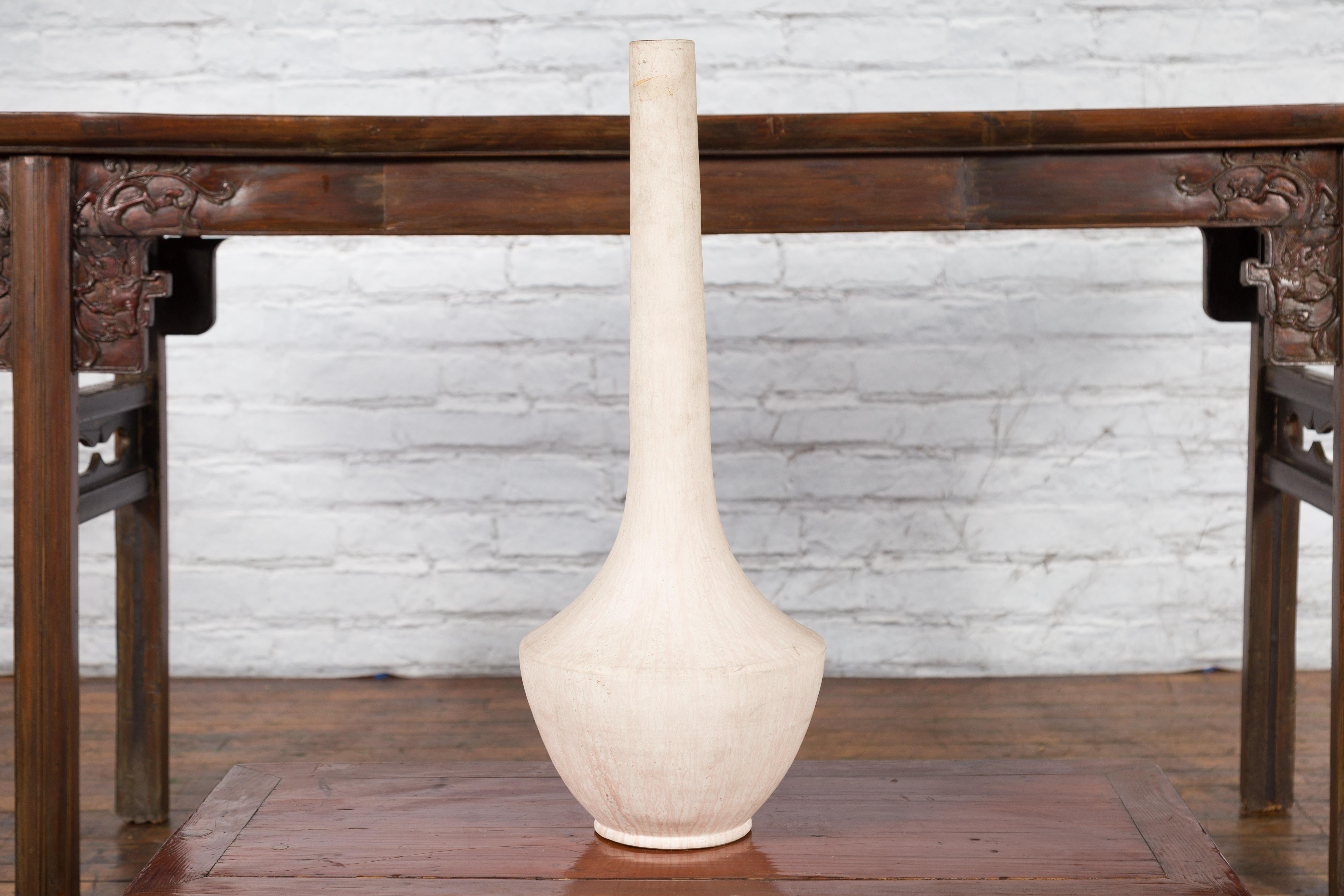 Ceramic Northern Thai Chiang Mai White Contemporary Vase from the Prem Collection For Sale