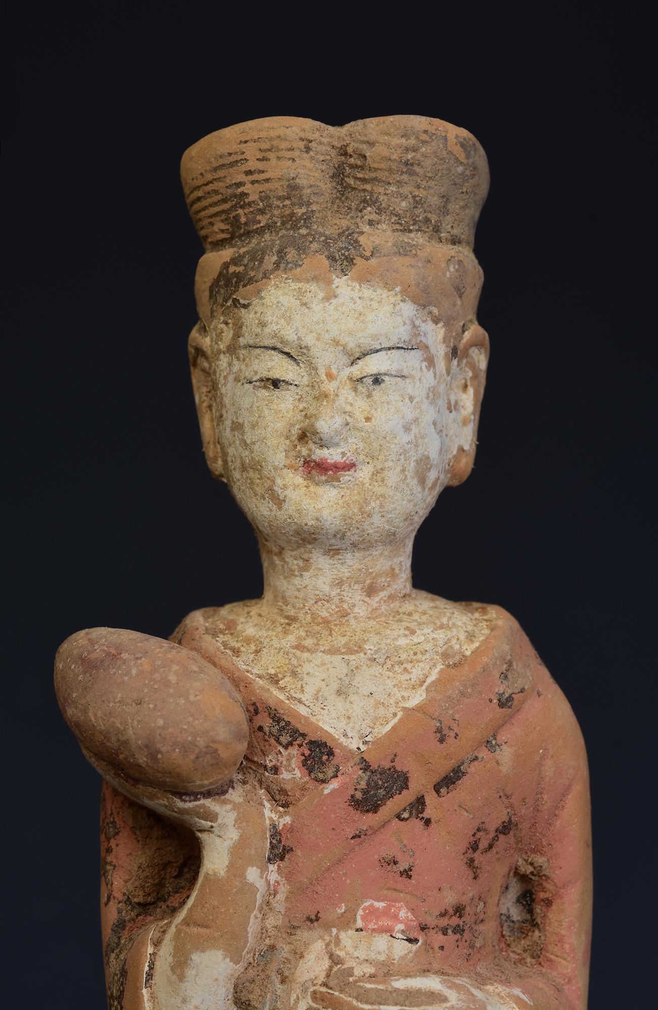 18th Century and Earlier Northern Wei Dynasty, A Set of Antique Chinese Pottery Standing Court Ladies For Sale