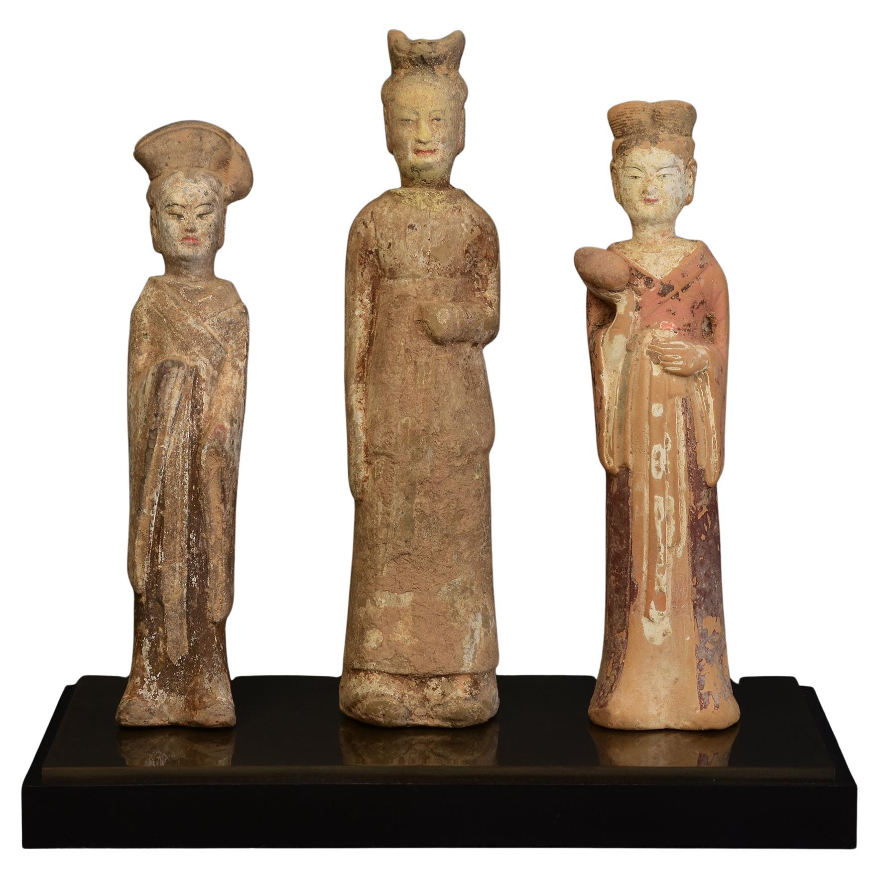 Northern Wei Dynasty, A Set of Antique Chinese Pottery Standing Court Ladies