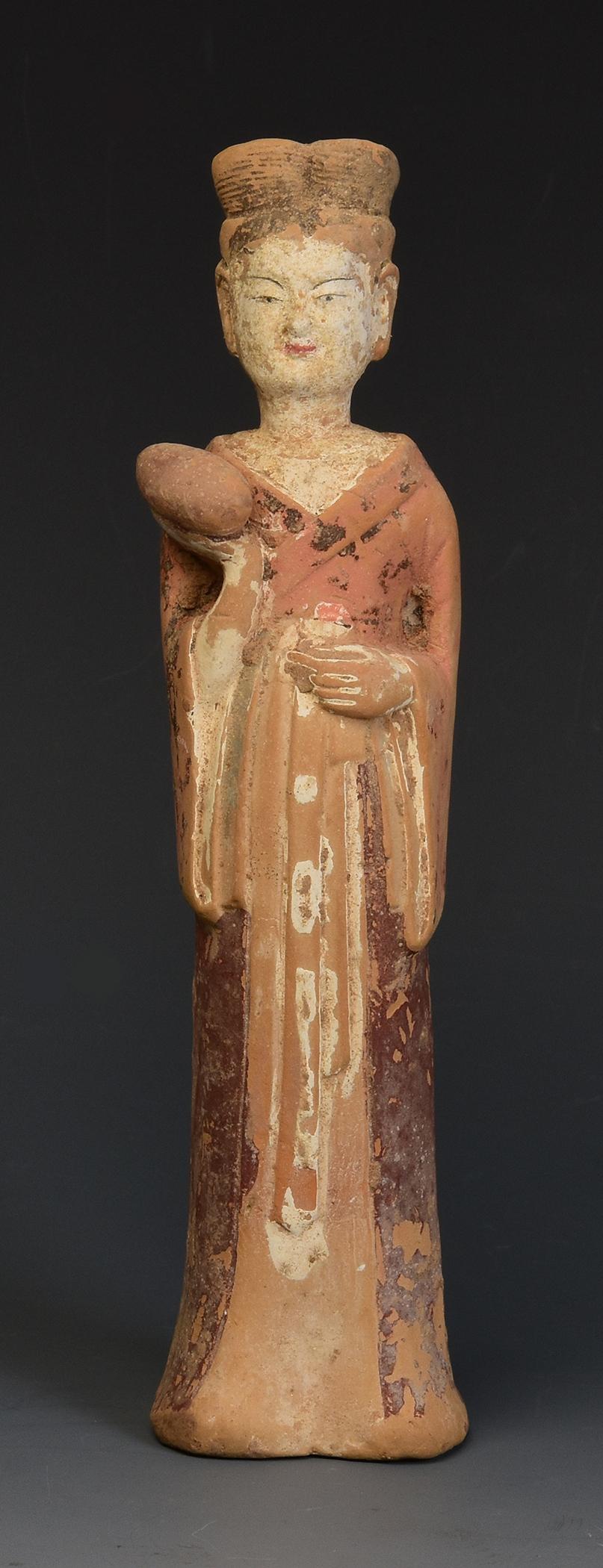 Northern Wei Dynasty, Antique Chinese Painted Pottery Standing Court Lady For Sale 9
