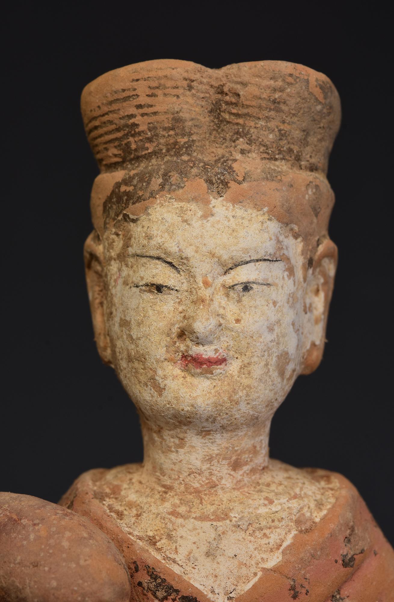 Hand-Carved Northern Wei Dynasty, Antique Chinese Painted Pottery Standing Court Lady For Sale