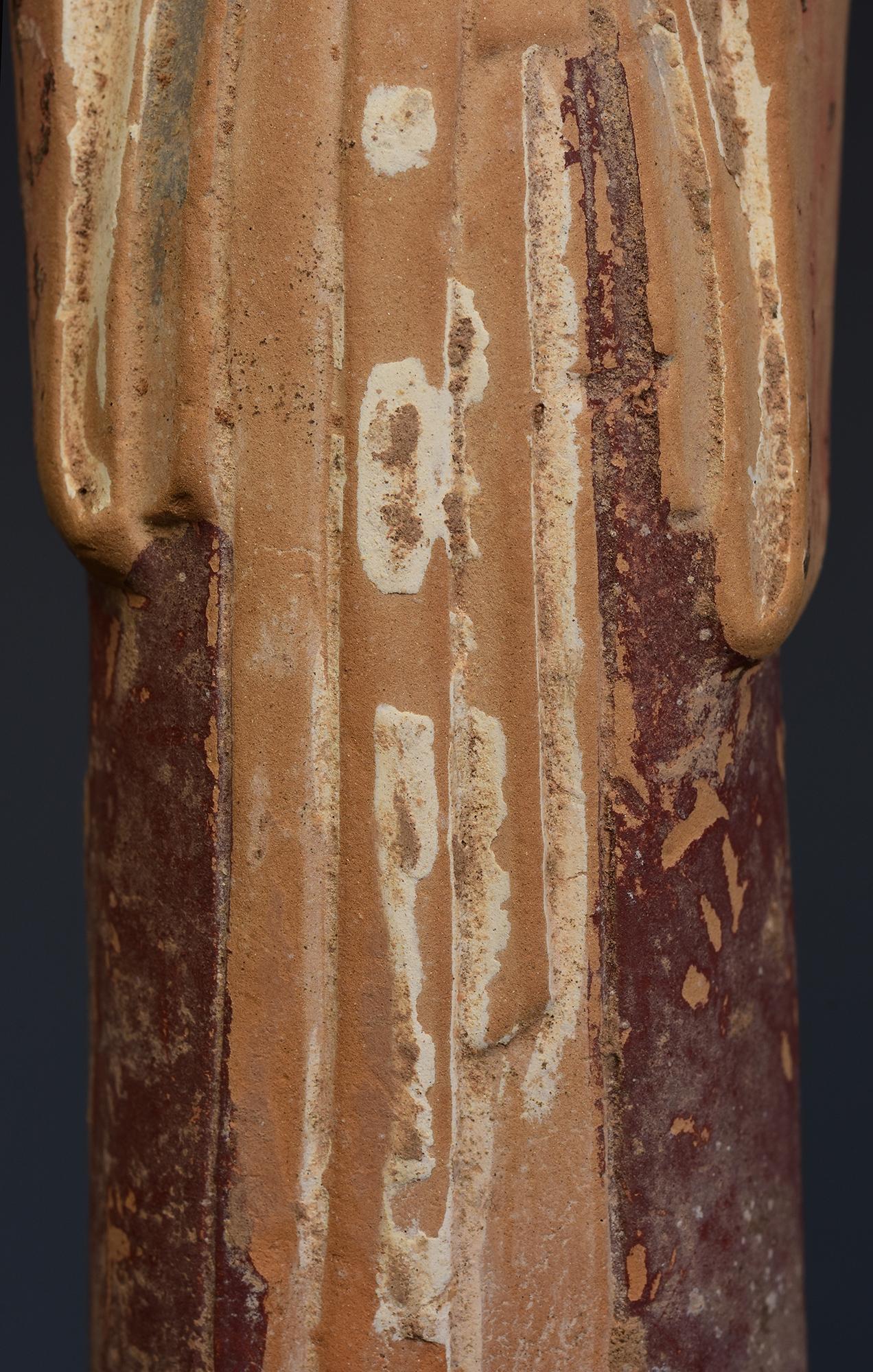 18th Century and Earlier Northern Wei Dynasty, Antique Chinese Painted Pottery Standing Court Lady For Sale