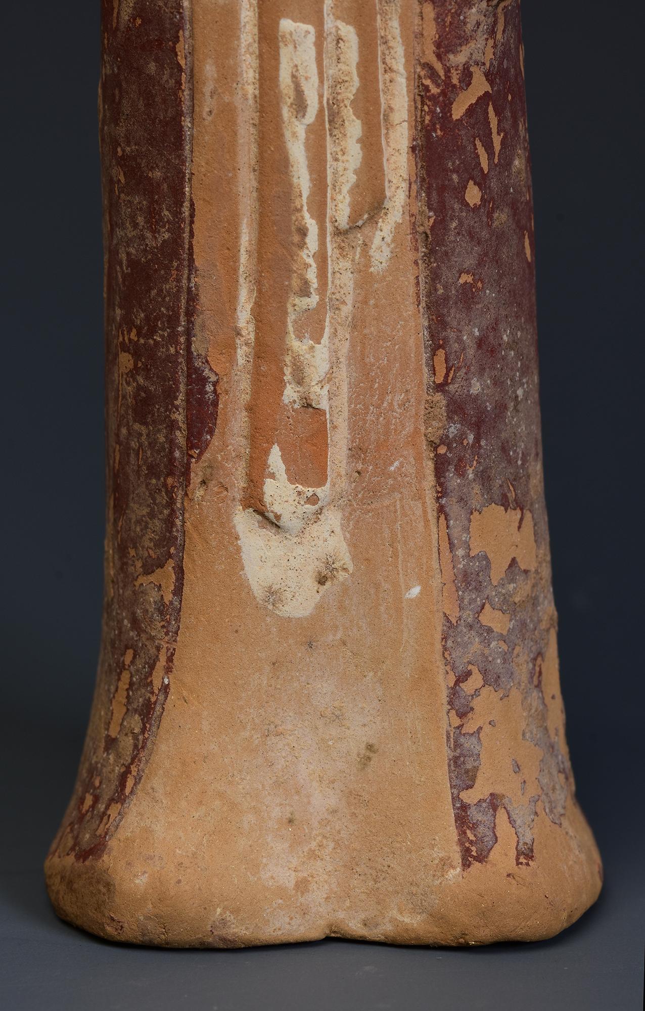 Northern Wei Dynasty, Antique Chinese Painted Pottery Standing Court Lady For Sale 1