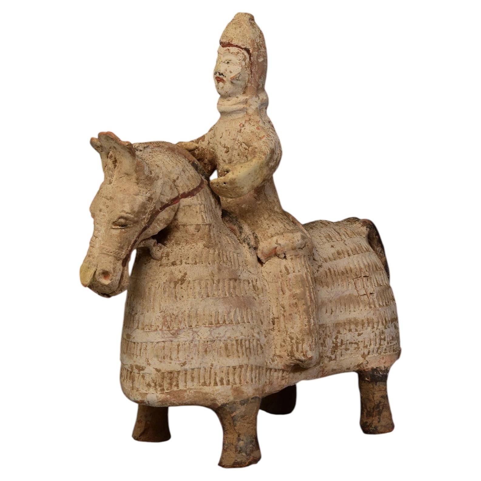 Cheval et cavalier en poterie chinoise ancienne de la dynastie des Wei du Nord avec Oxford TL Test