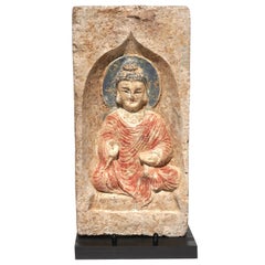 Scultura in terracotta di Buddha della dinastia Wei settentrionale 386-534 d.C.