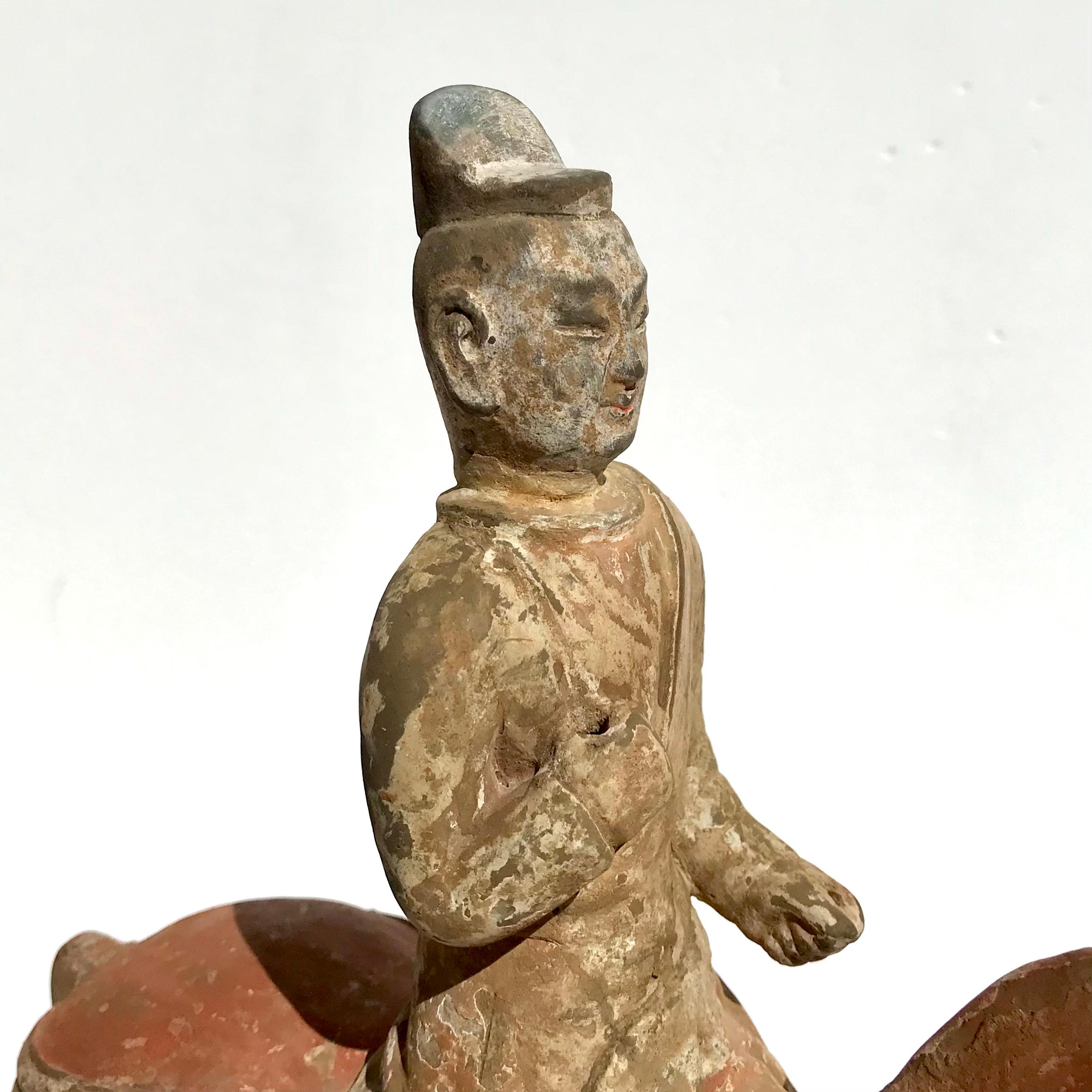 Cold-Painted Northern Wei To Tang Dynasty Painted Pottery Horse And Rider For Sale