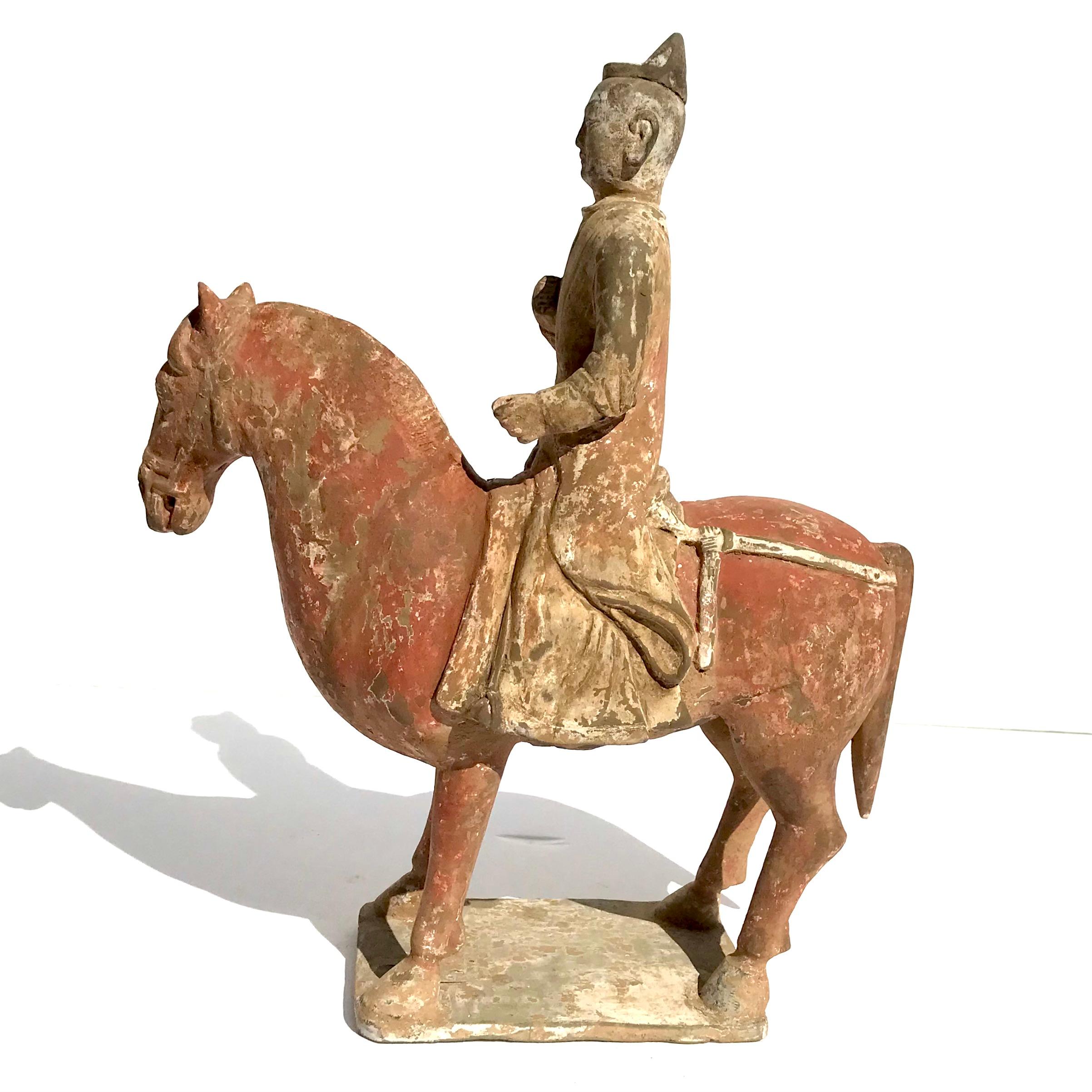 Northern Wei To Tang Dynasty Painted Pottery Horse And Rider For Sale 1