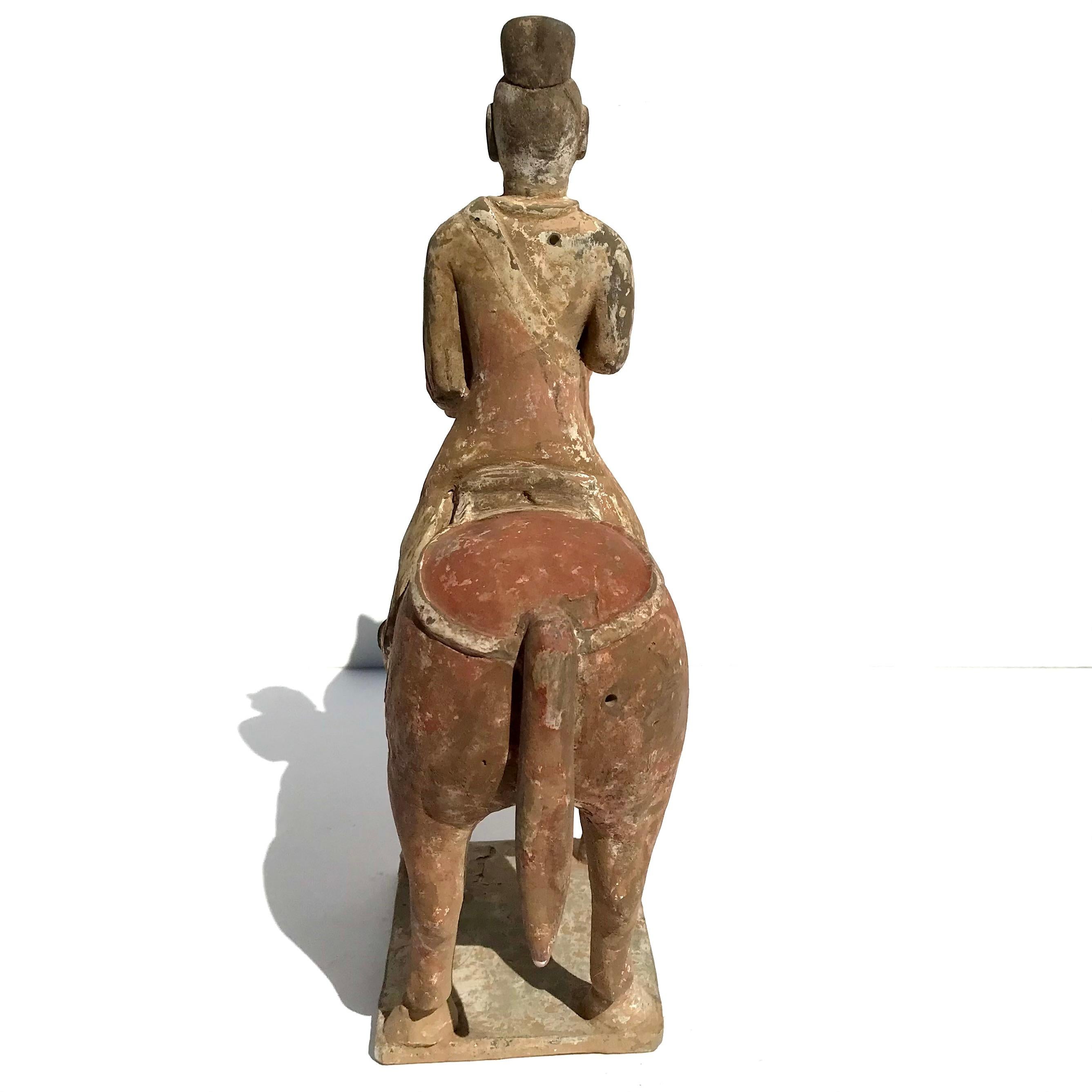 Northern Wei To Tang Dynasty Painted Pottery Horse And Rider For Sale 2