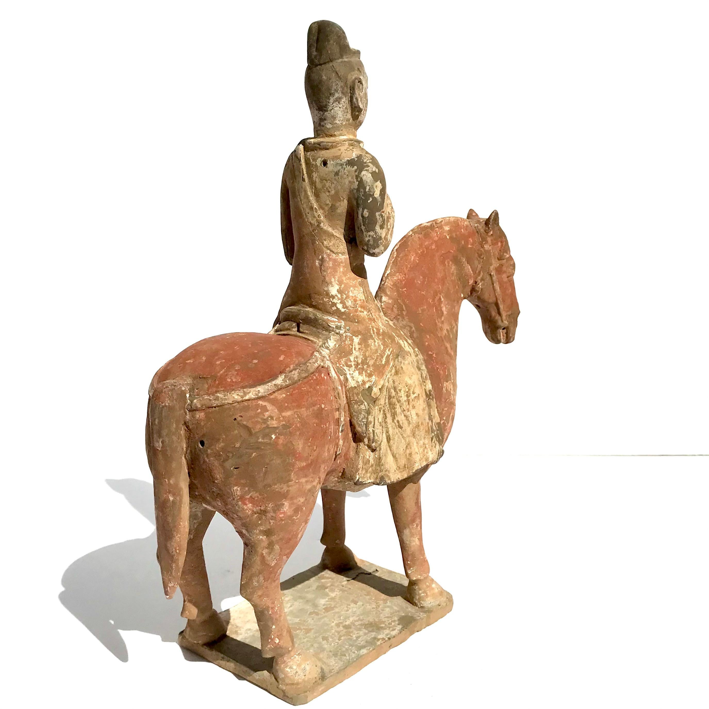 Northern Wei To Tang Dynasty Painted Pottery Horse And Rider For Sale 3