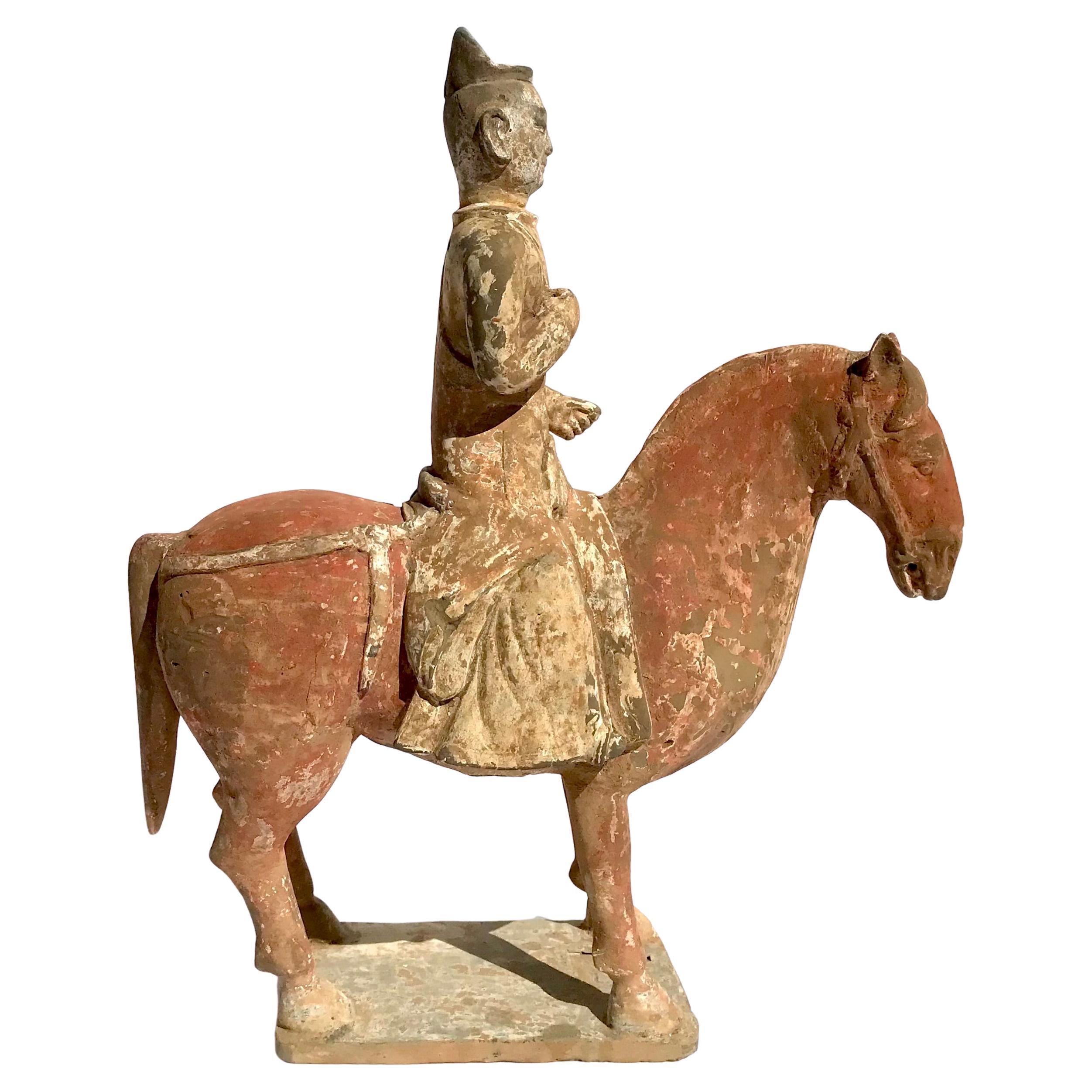 Northern Wei To Tang Dynasty Painted Pottery Horse And Rider For Sale