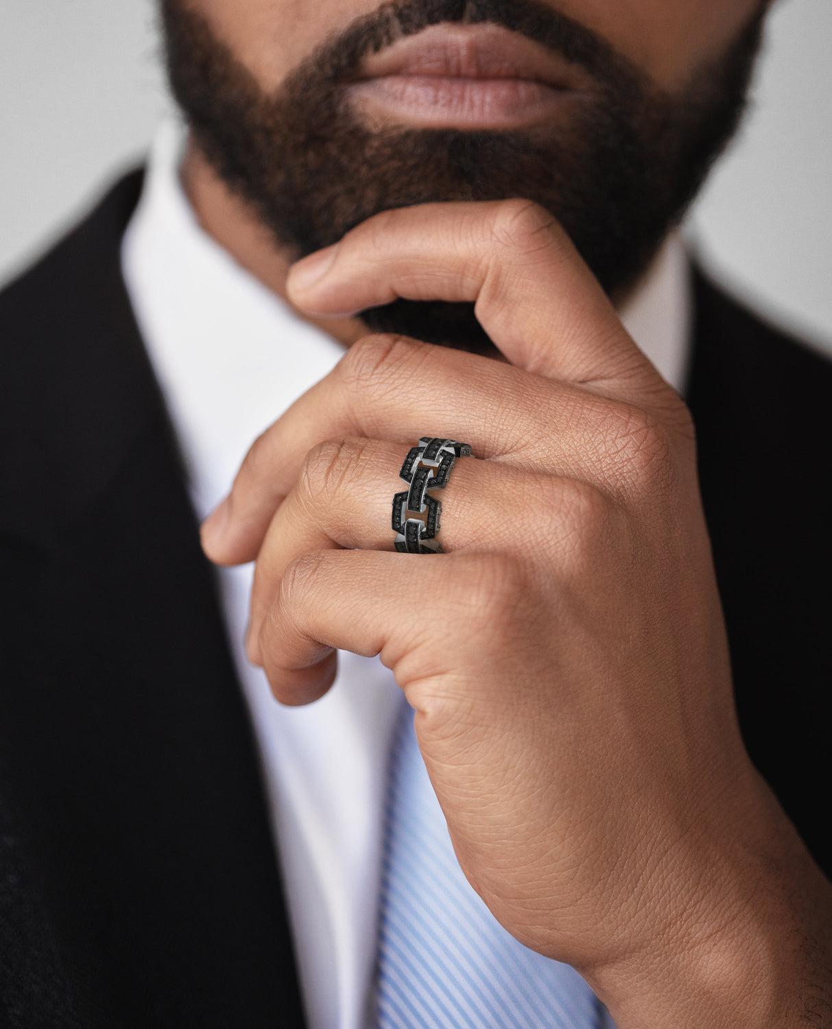 The grand design of this ring is a fusion of two different styles: contemporary classic and cutting-edge modern, all rendered in a gorgeous 1.10ct black diamond pave setting and metals with very fine attention to the detail. The Northstar is serving