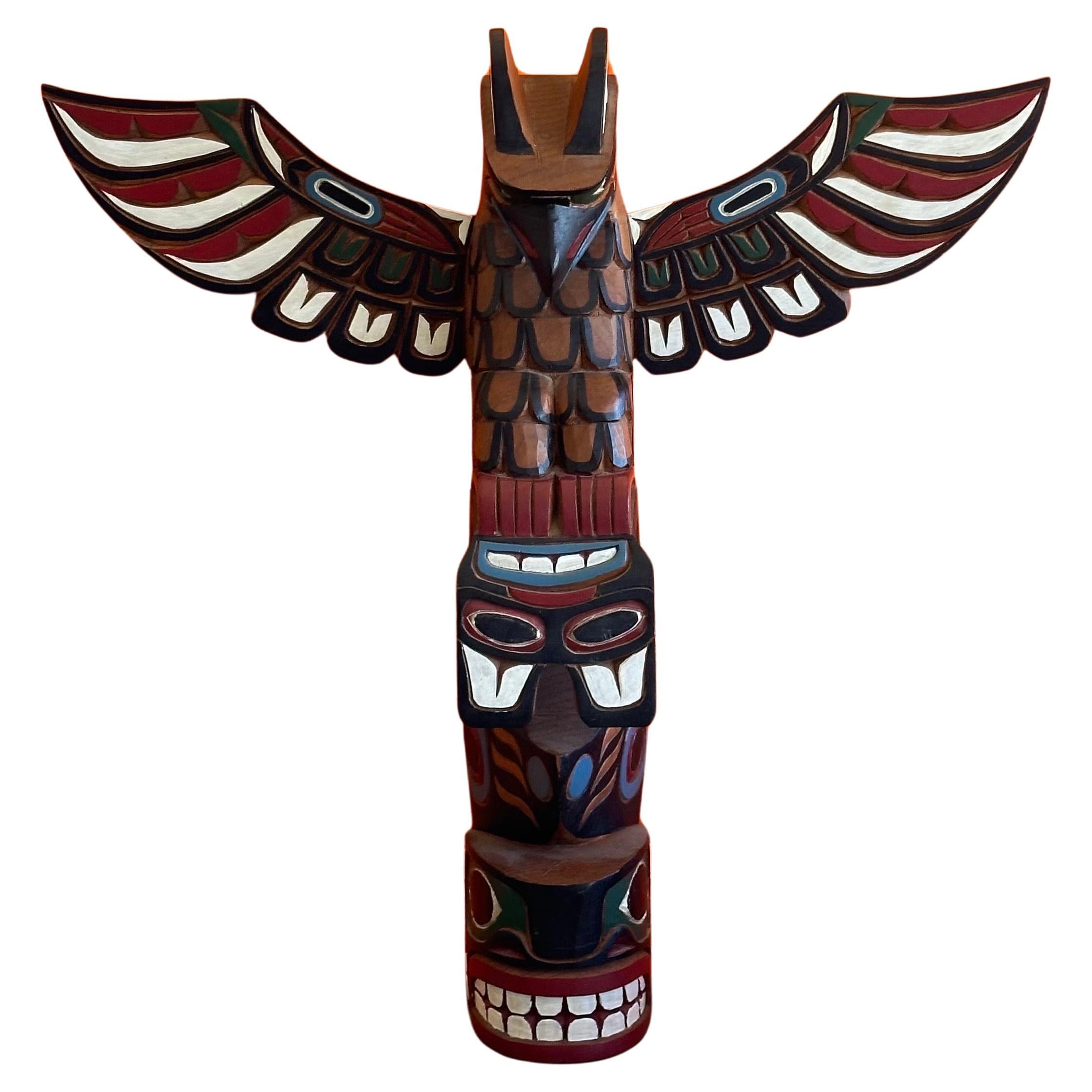 Native American  Northwest Coast American Indian Hand Carved Wood Totem Pole by Gary Rice For Sale